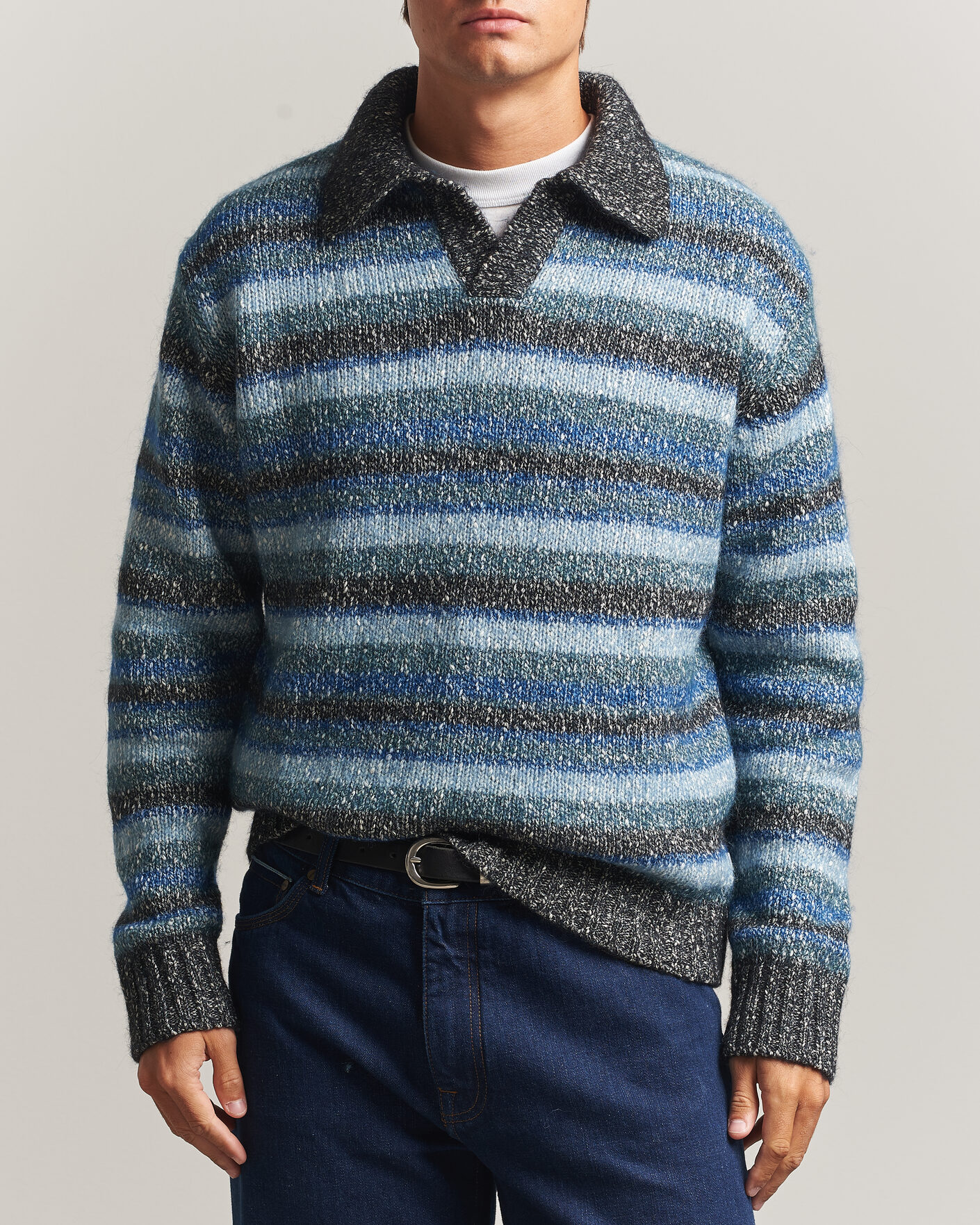 Hombres | Jerséis y prendas de punto | NN07 | Erling Striped Knitted Polo Navy Multi