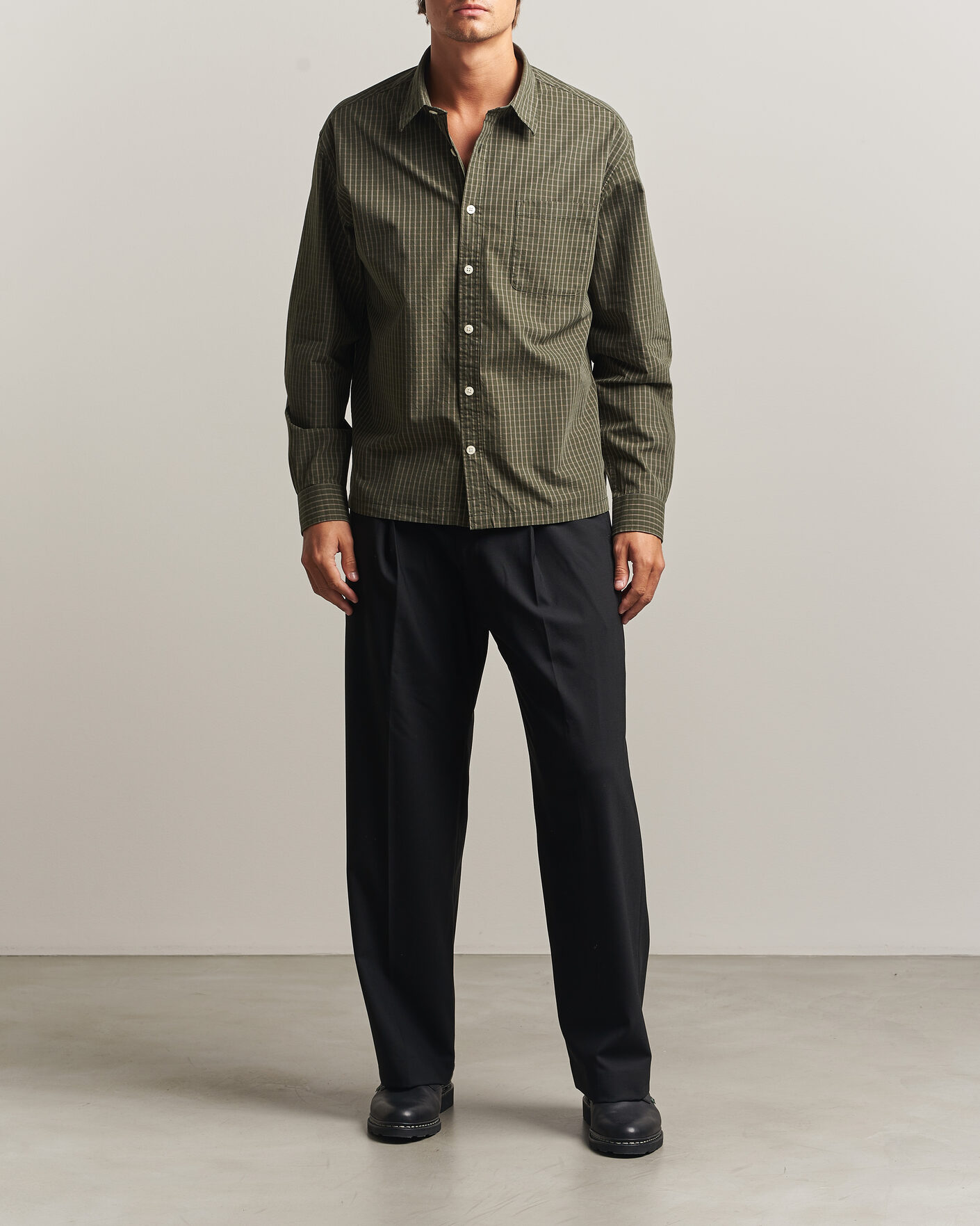 Hombres | Camisas | NN07 | Deon Peached Cotton Checked Shirt Green