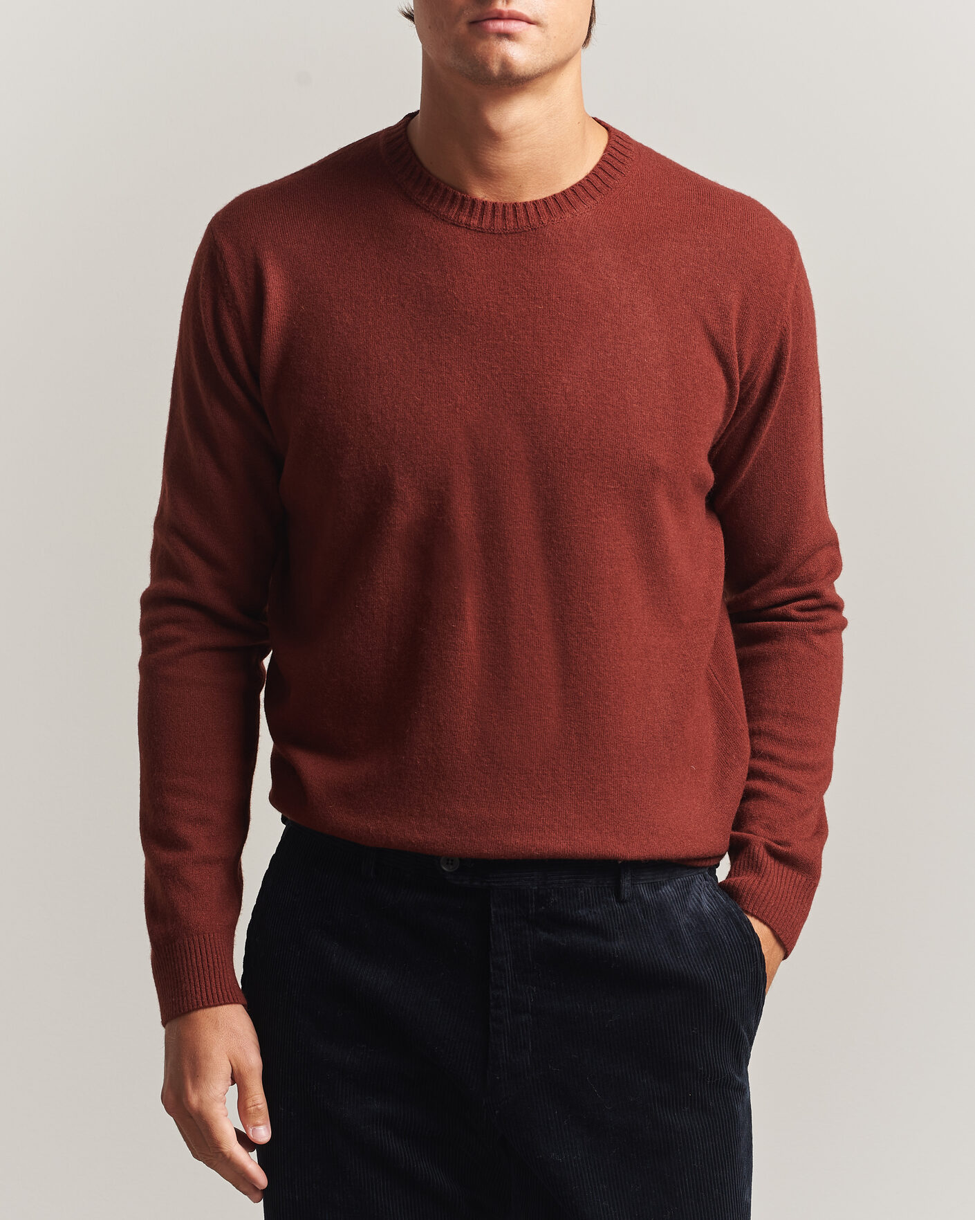 Hombres | Jerséis y prendas de punto | Oscar Jacobson | Valter Wool/Cashmere Round Neck Orange Rust