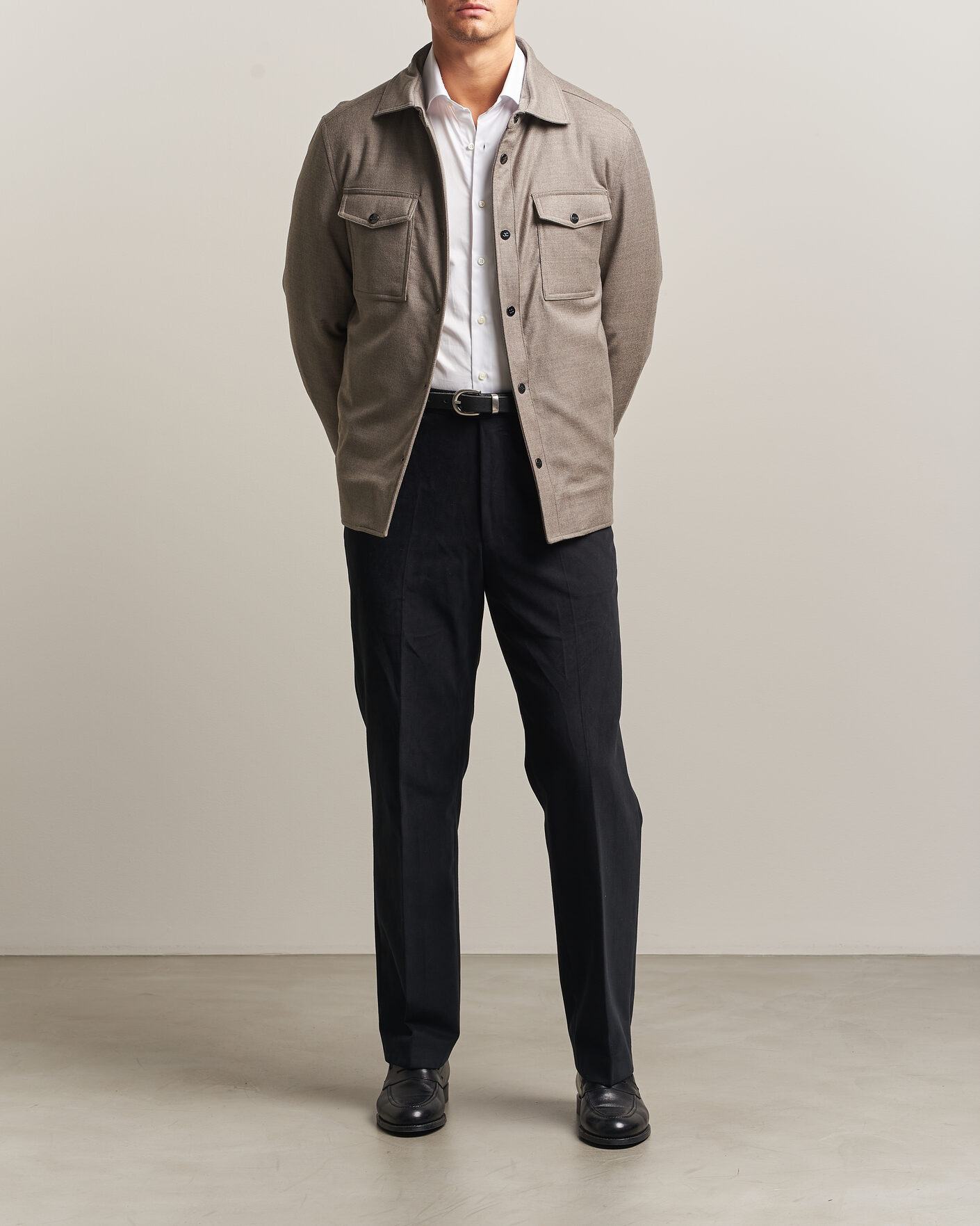 Hombres | Abrigos y chaquetas | Oscar Jacobson | Nylon/Wool Padded Shirt Jacket Taupe