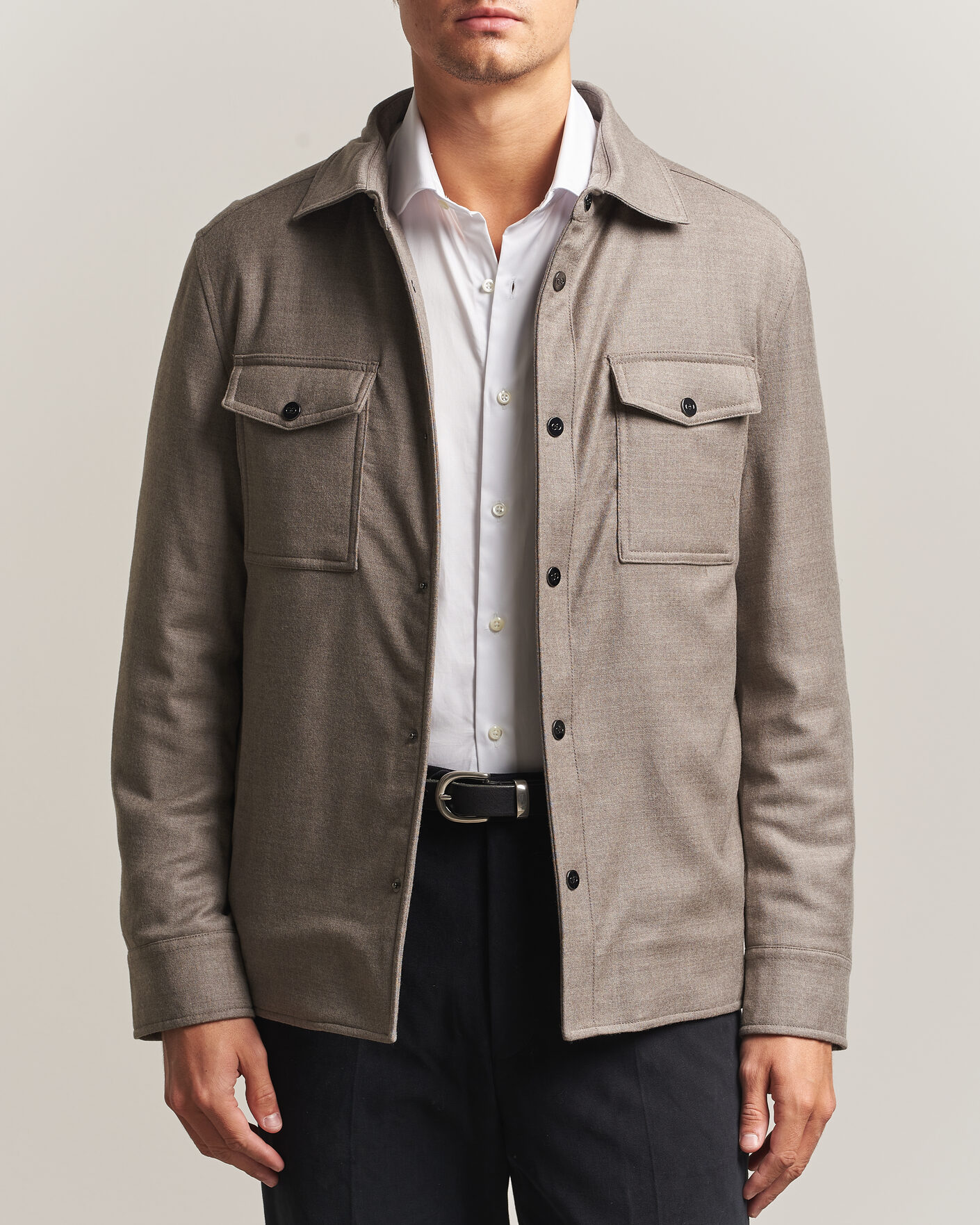 Hombres | Abrigos y chaquetas | Oscar Jacobson | Nylon/Wool Padded Shirt Jacket Taupe