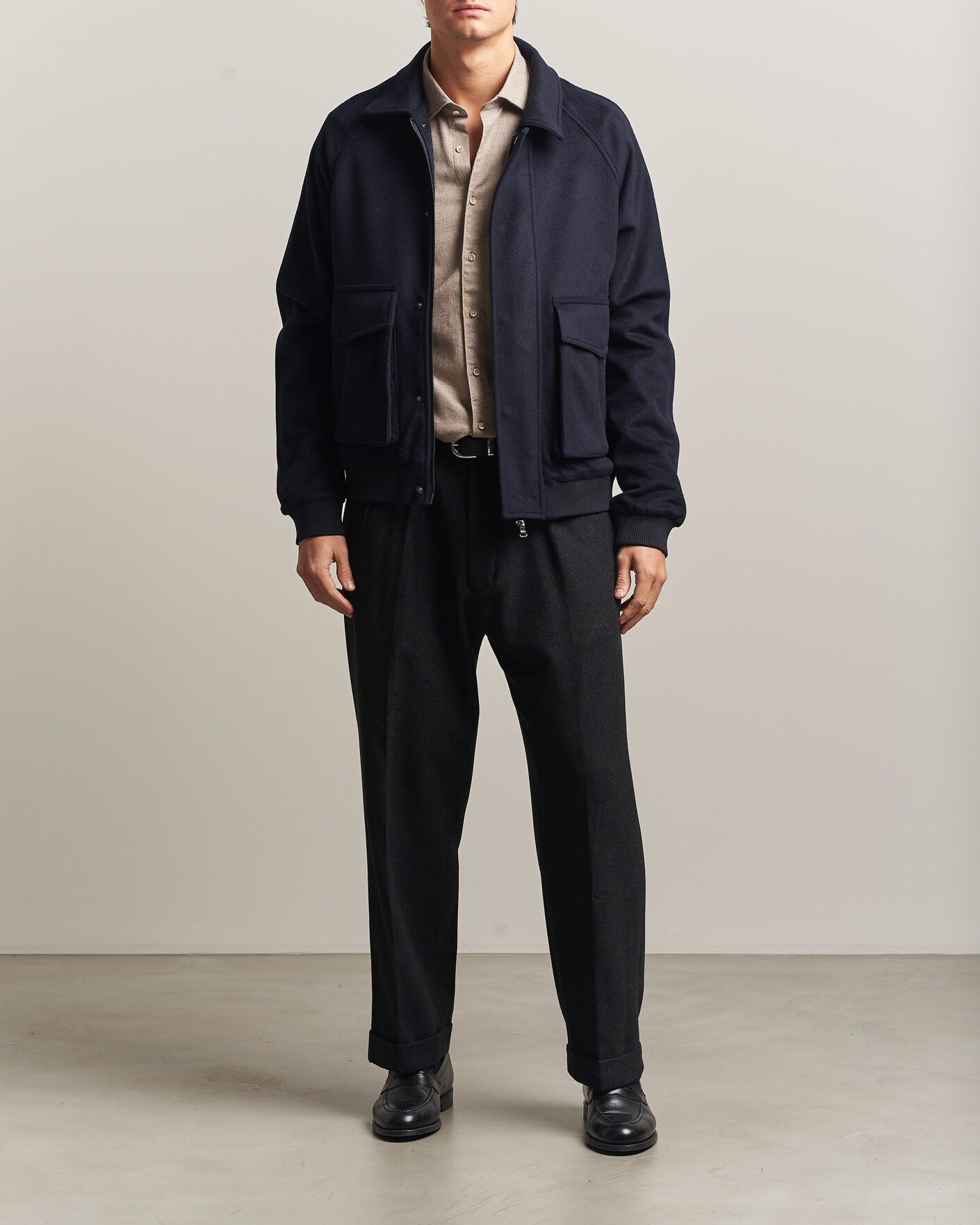 Hombres | Abrigos y chaquetas | Oscar Jacobson | Aviator Wool Jacket Navy