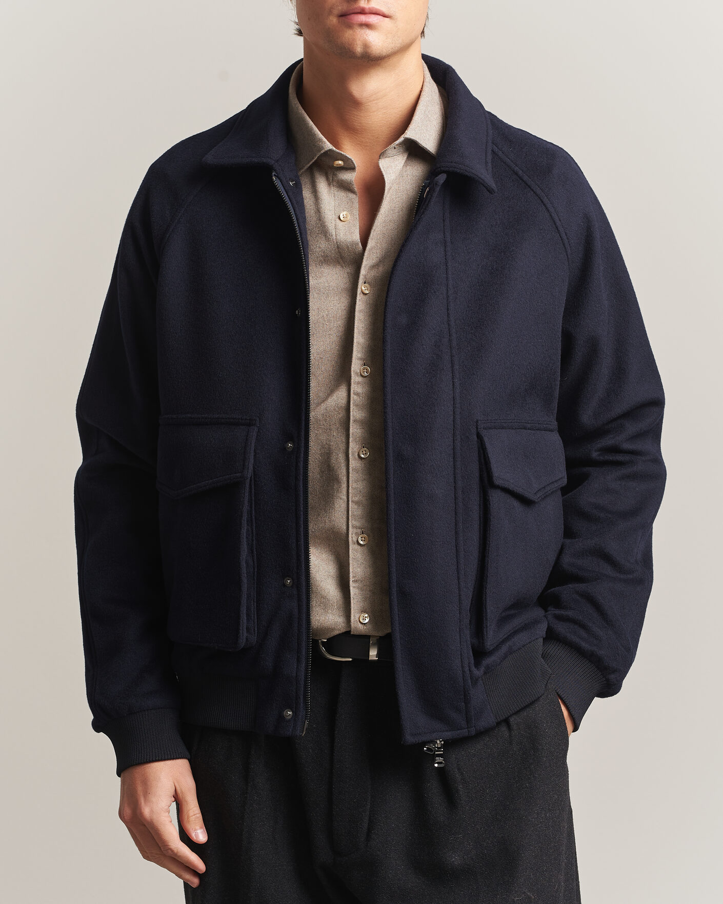 Hombres | Abrigos y chaquetas | Oscar Jacobson | Aviator Wool Jacket Navy