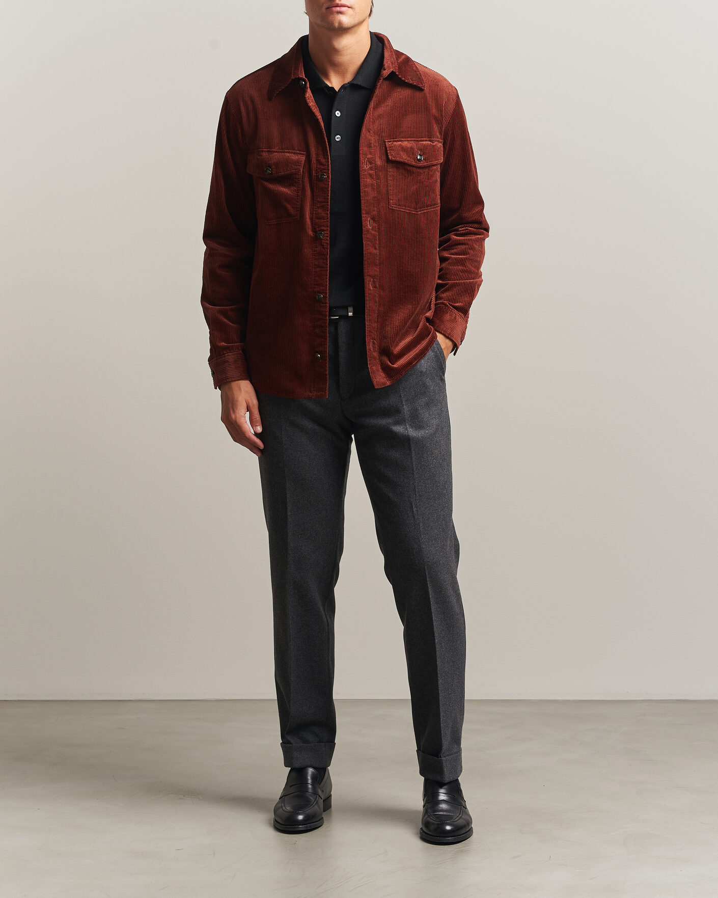 Hombres | Camisas | Oscar Jacobson | Magnus Cord Shirt Jacket Burgundy