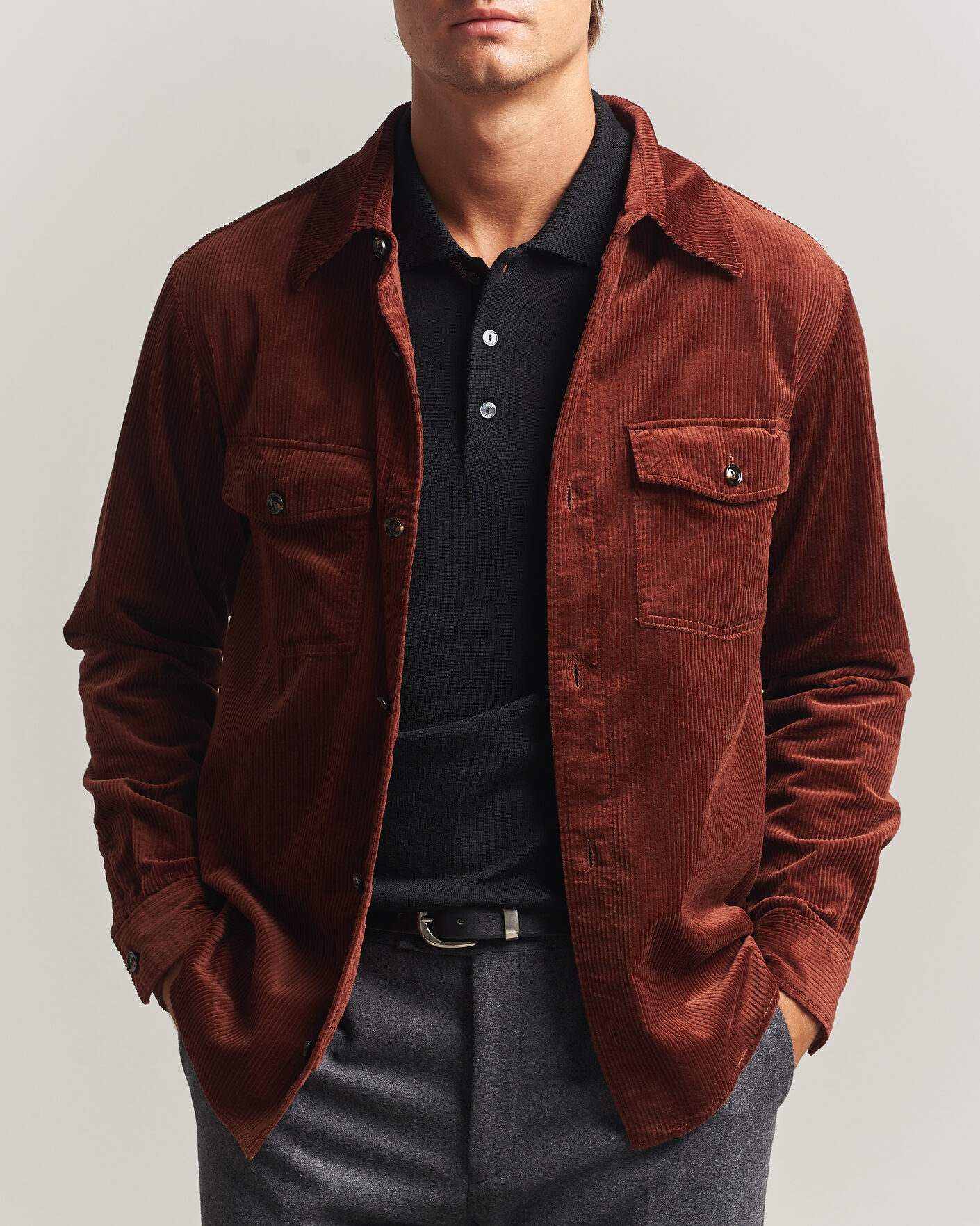 Hombres | Camisas | Oscar Jacobson | Magnus Cord Shirt Jacket Burgundy