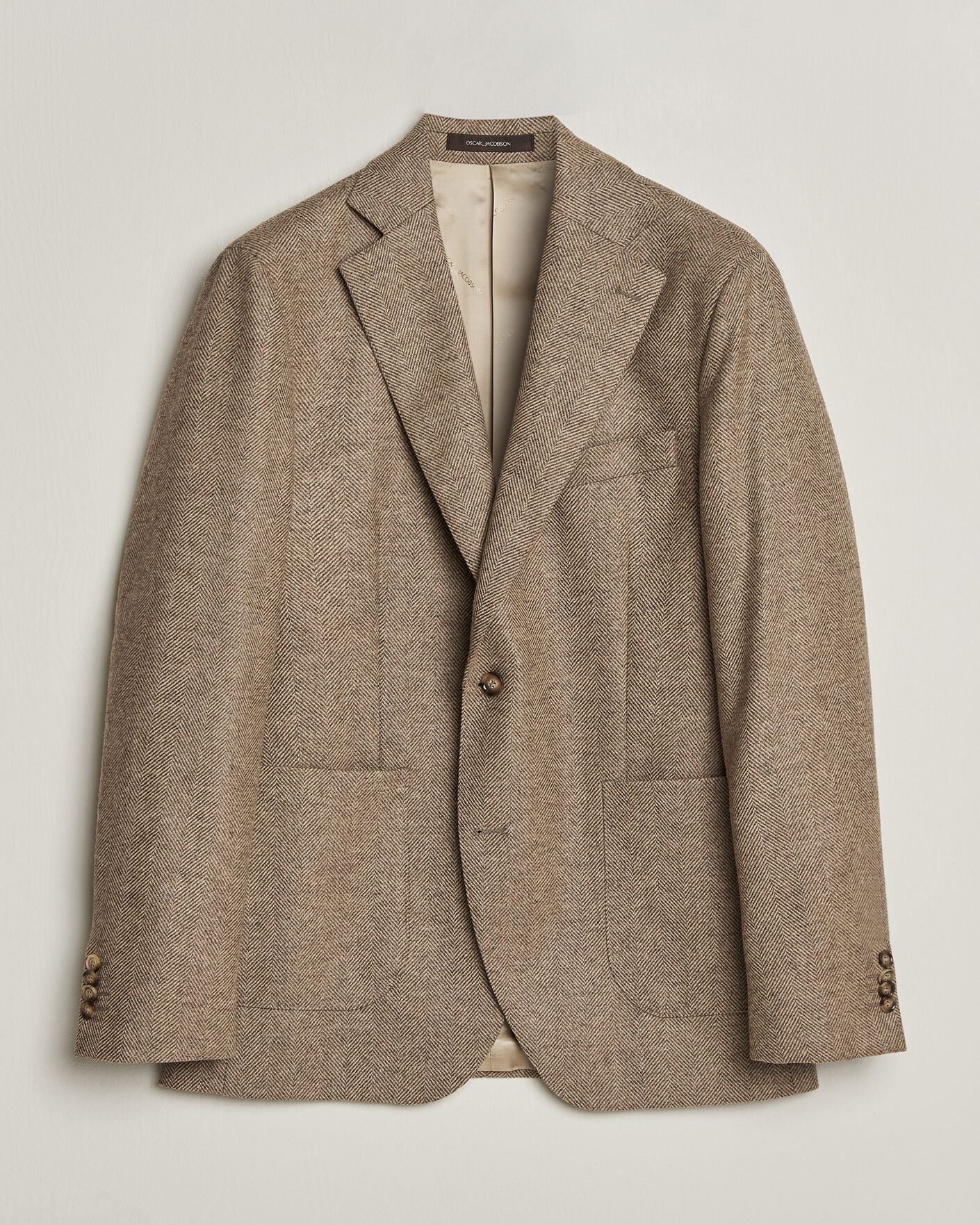 Hombres | Blazers | Oscar Jacobson | Fogerty Herringbone Wool Blazer Beige