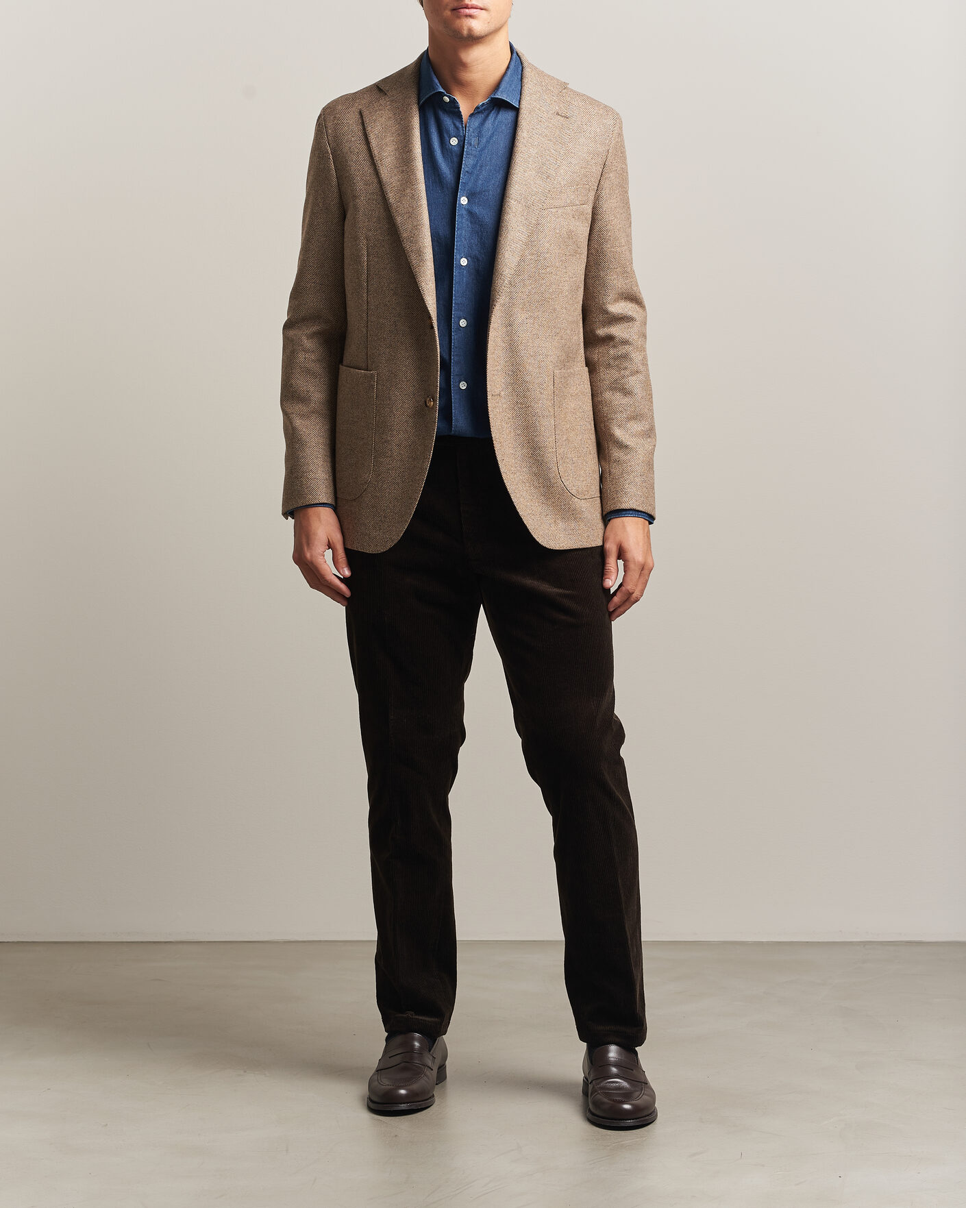 Hombres | Blazers | Oscar Jacobson | Fogerty Herringbone Wool Blazer Beige