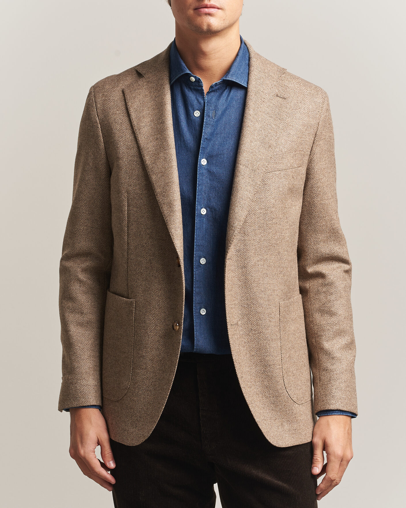 Hombres | Blazers | Oscar Jacobson | Fogerty Herringbone Wool Blazer Beige