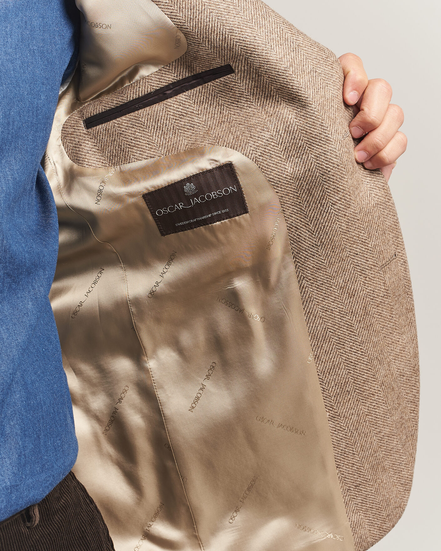 Hombres | Blazers | Oscar Jacobson | Fogerty Herringbone Wool Blazer Beige