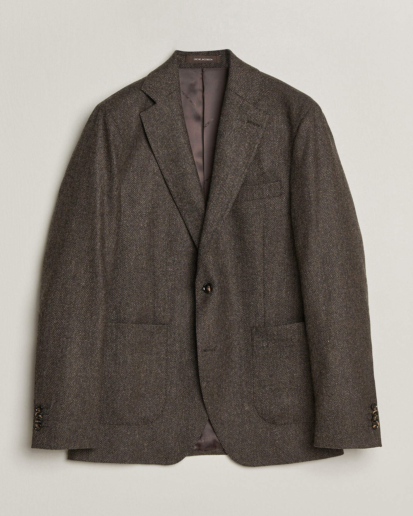 Hombres | Blazers | Oscar Jacobson | Fogerty Herringbone Wool Blazer Brown