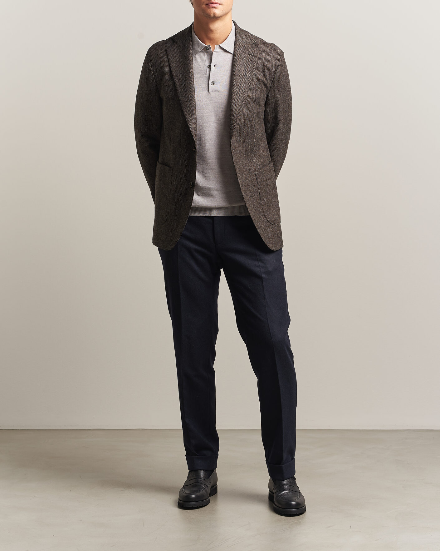 Hombres | Blazers | Oscar Jacobson | Fogerty Herringbone Wool Blazer Brown