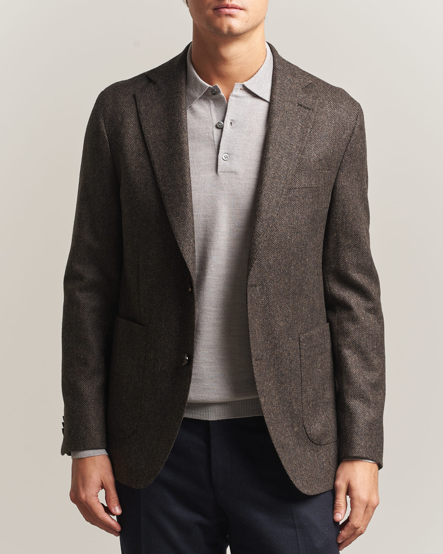 Hombres | Blazers | Oscar Jacobson | Fogerty Herringbone Wool Blazer Brown