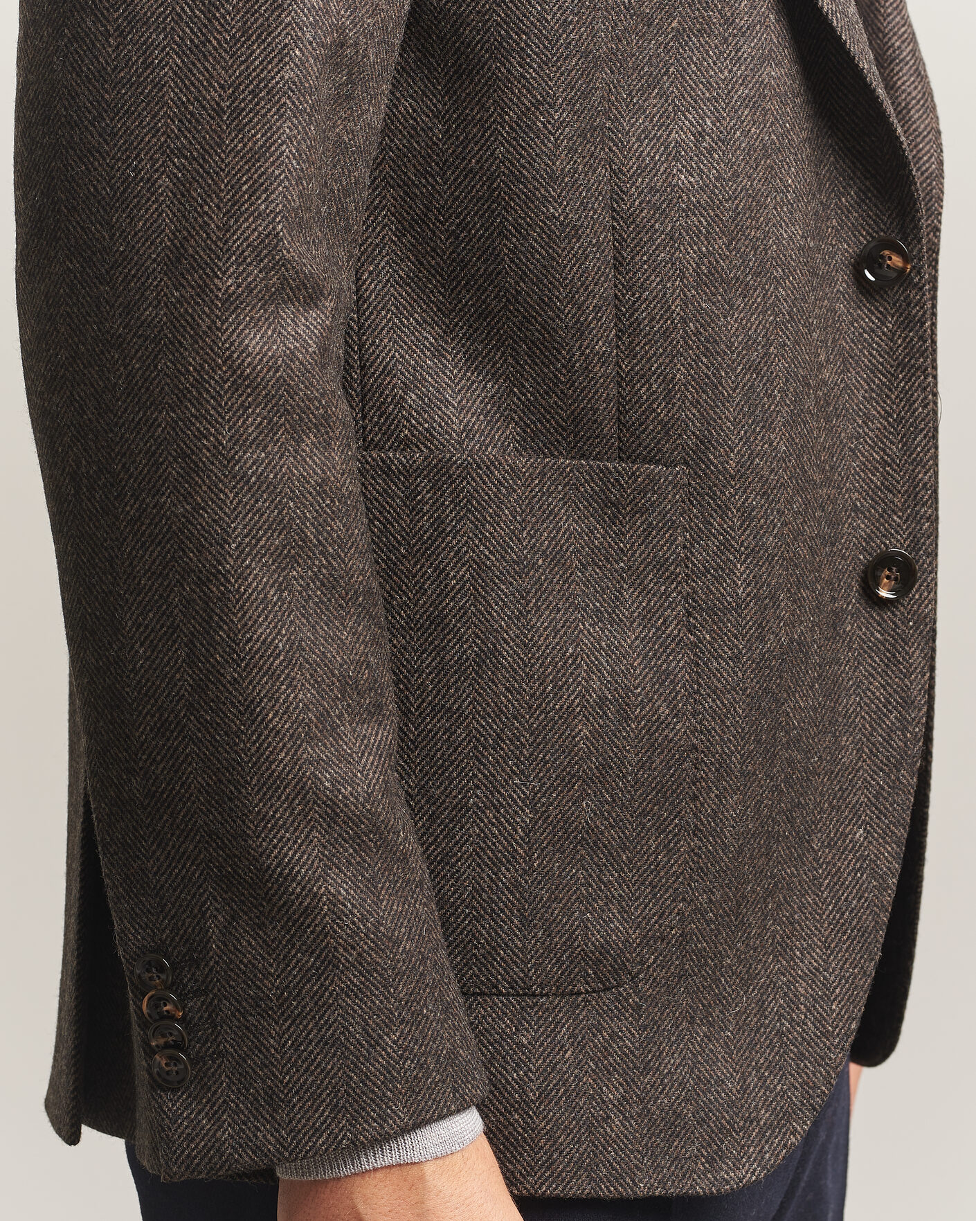 Hombres | Blazers | Oscar Jacobson | Fogerty Herringbone Wool Blazer Brown