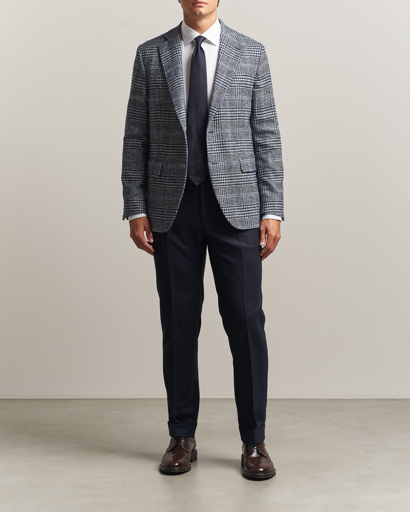 Hombres | Blazers | Oscar Jacobson | Fogerty Checked Wool/Alpaca Blazer Blue