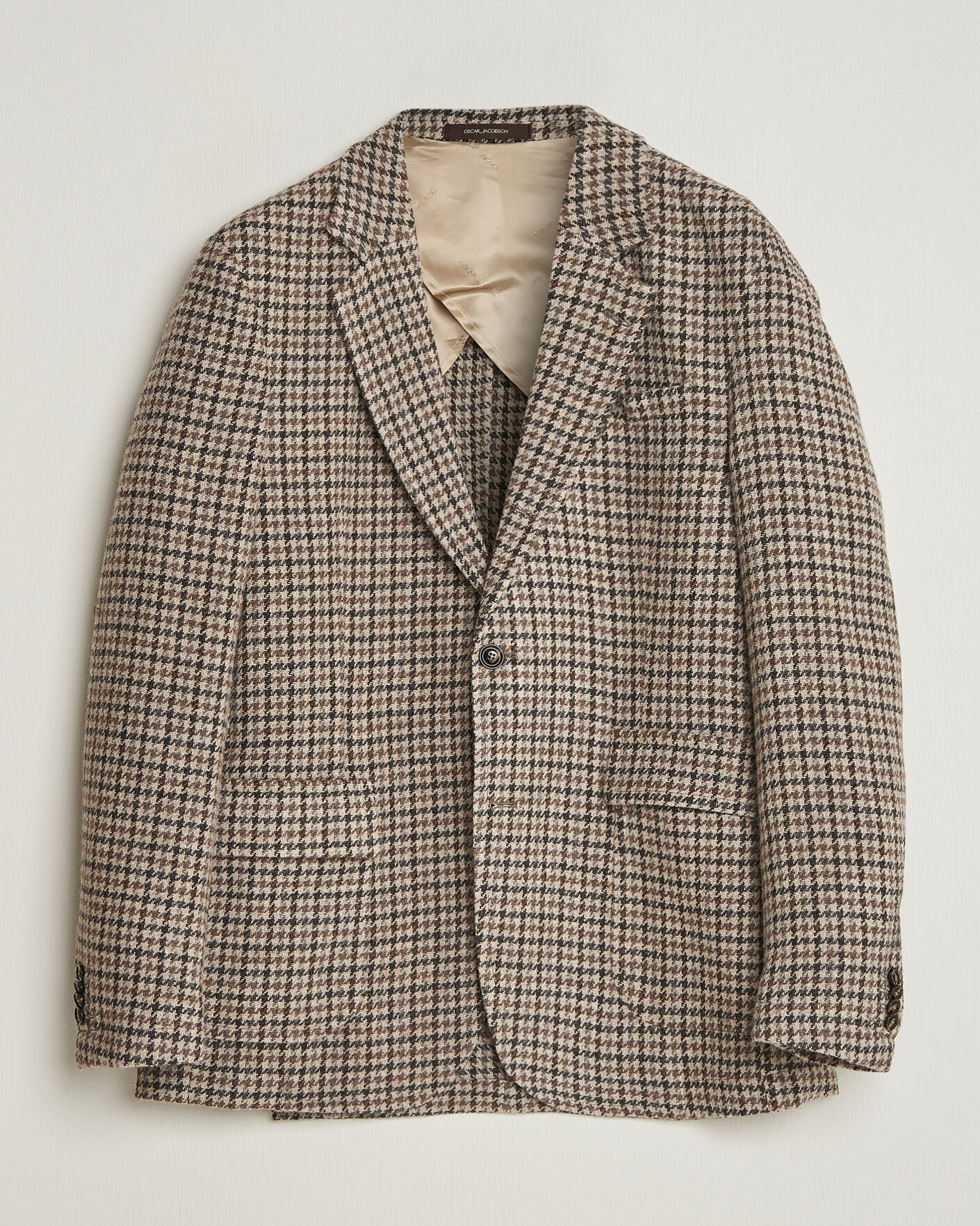 Hombres | Blazers | Oscar Jacobson | Fridolf Wool Houndstooth Patch Blazer Brown
