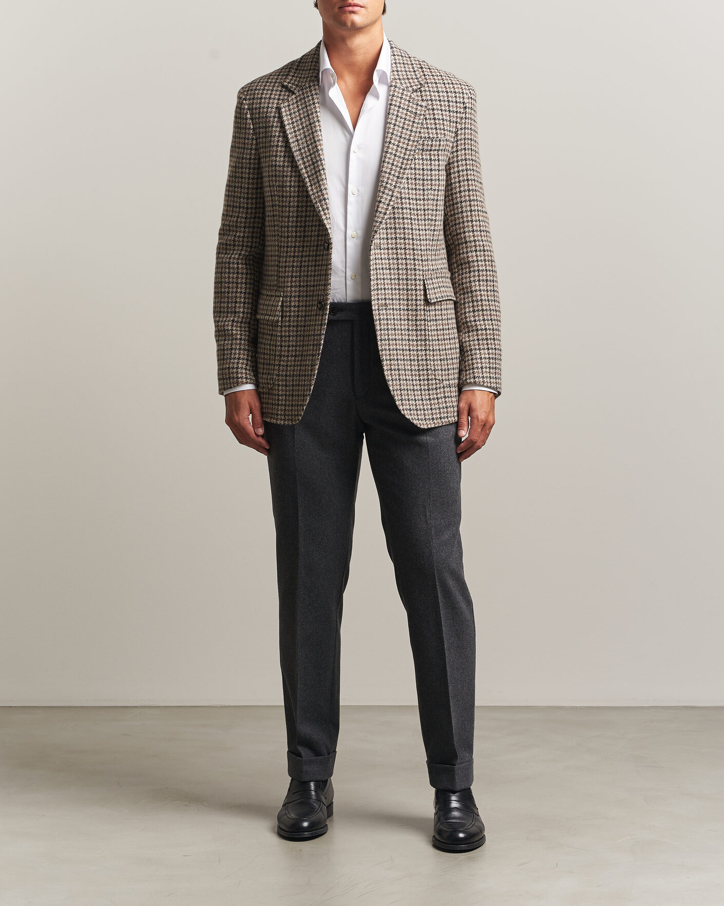 Hombres | Blazers | Oscar Jacobson | Fridolf Wool Houndstooth Patch Blazer Brown