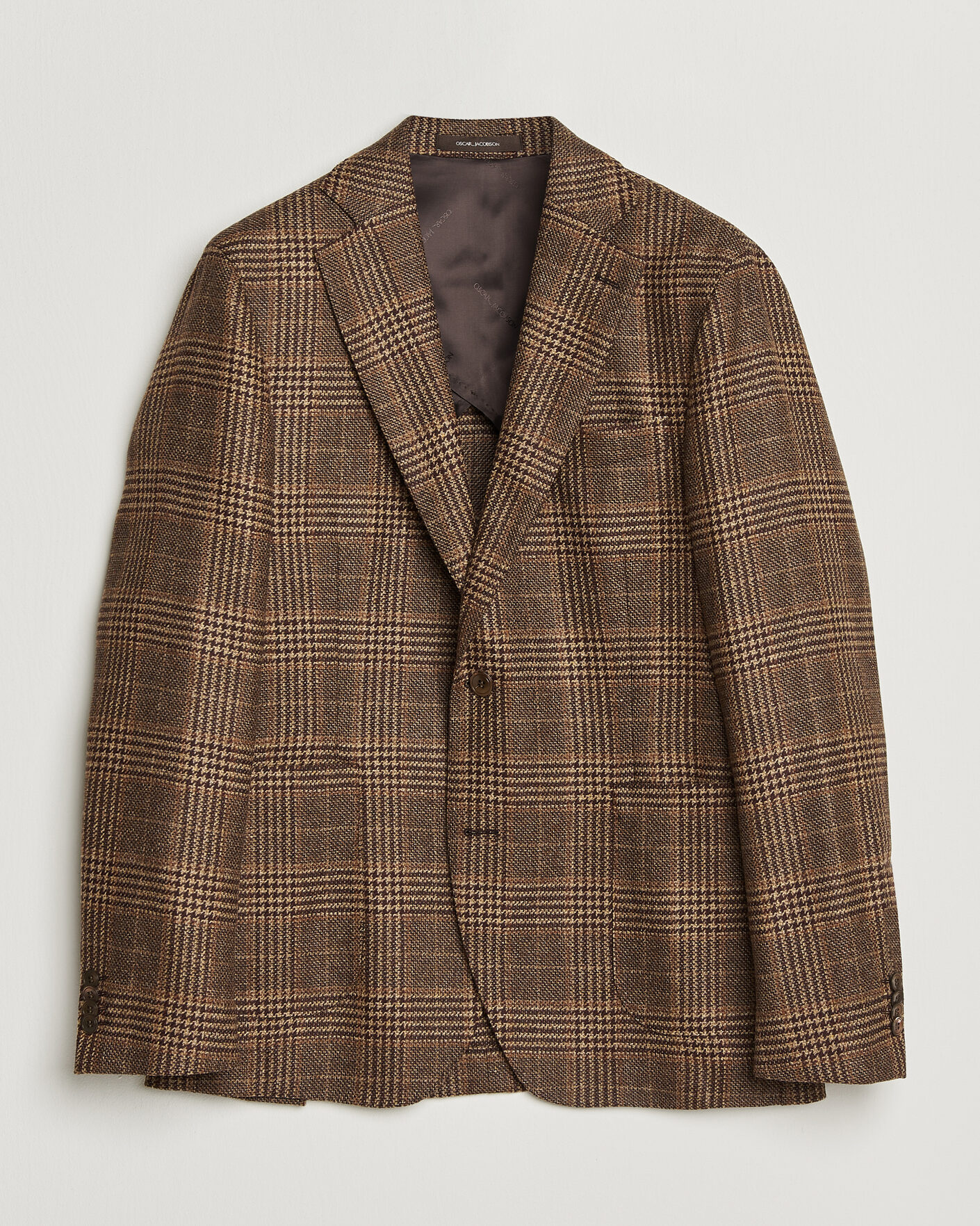 Hombres | Blazers | Oscar Jacobson | Ferry Patch Checked Wool/Cashmere Blazer Brown