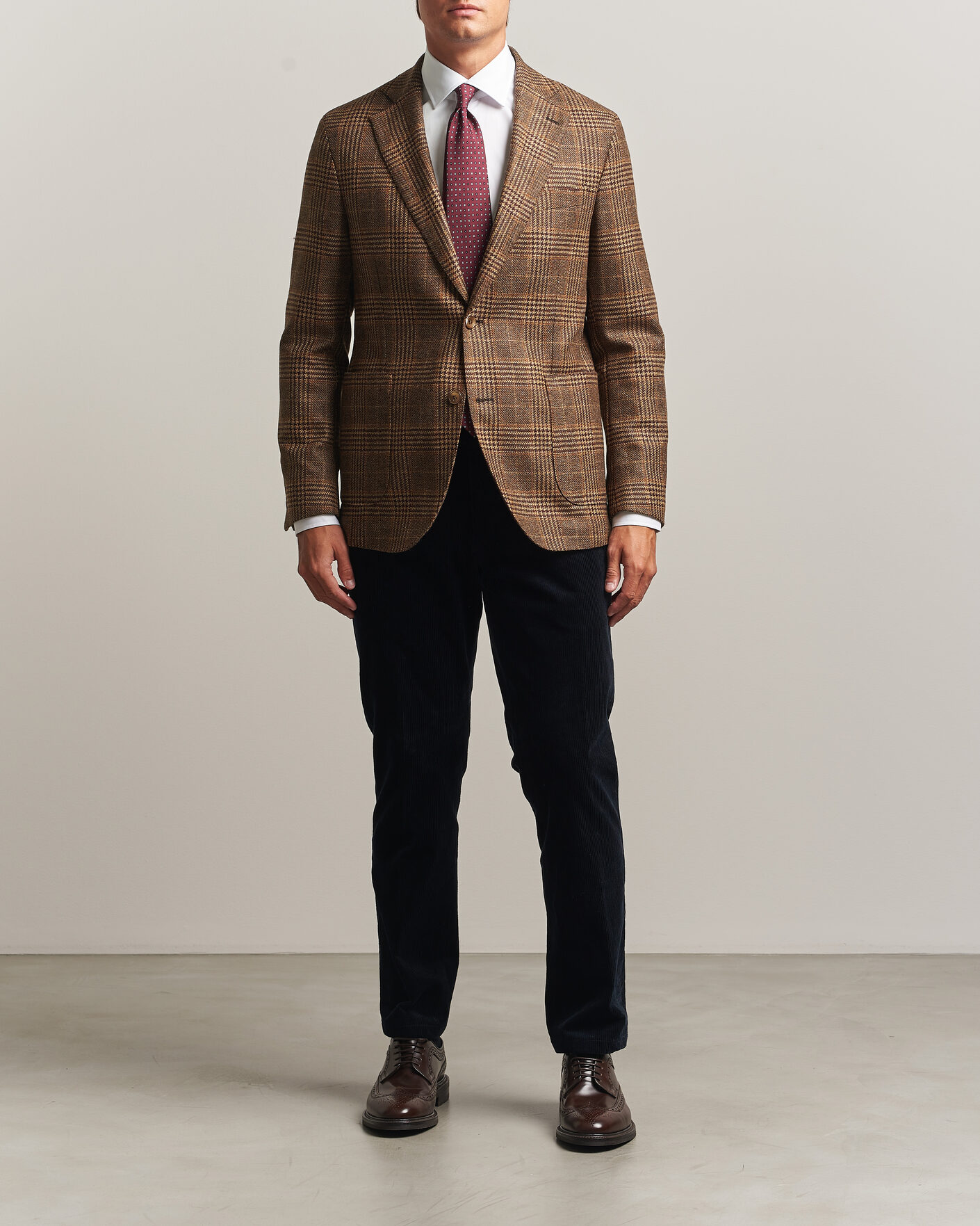 Hombres | Blazers | Oscar Jacobson | Ferry Patch Checked Wool/Cashmere Blazer Brown