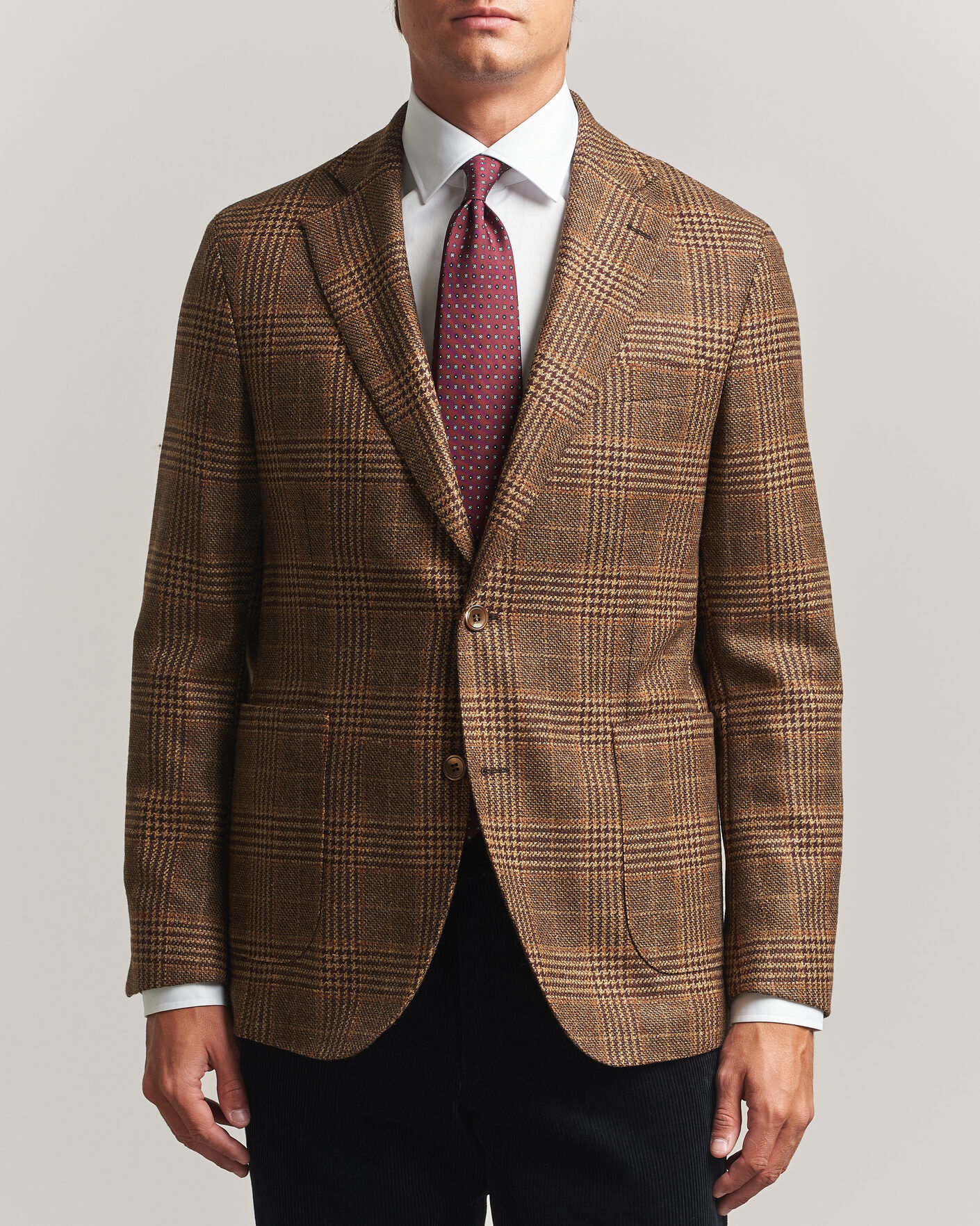 Hombres | Blazers | Oscar Jacobson | Ferry Patch Checked Wool/Cashmere Blazer Brown