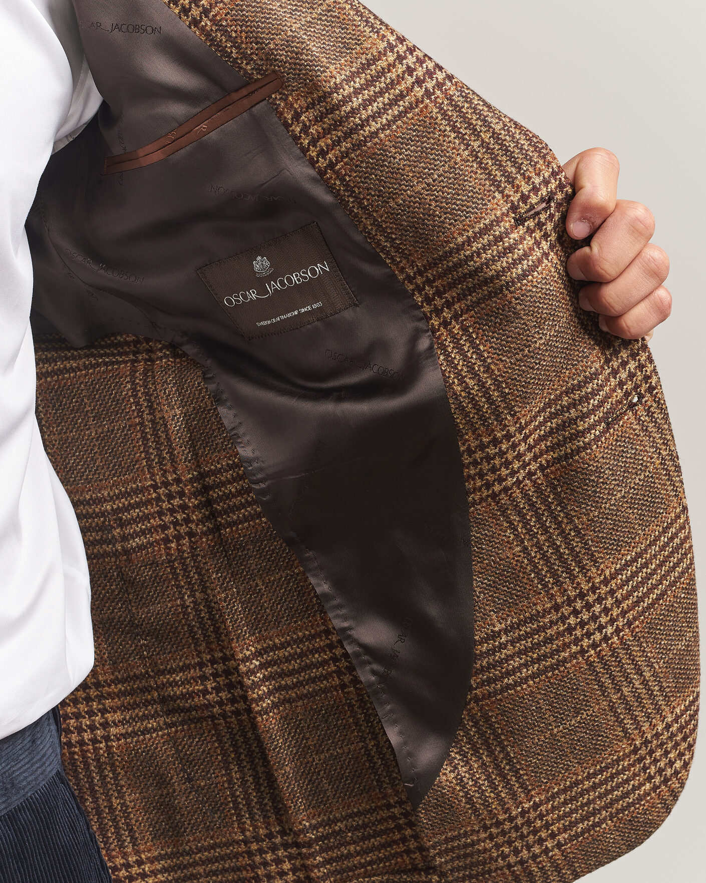 Hombres | Blazers | Oscar Jacobson | Ferry Patch Checked Wool/Cashmere Blazer Brown