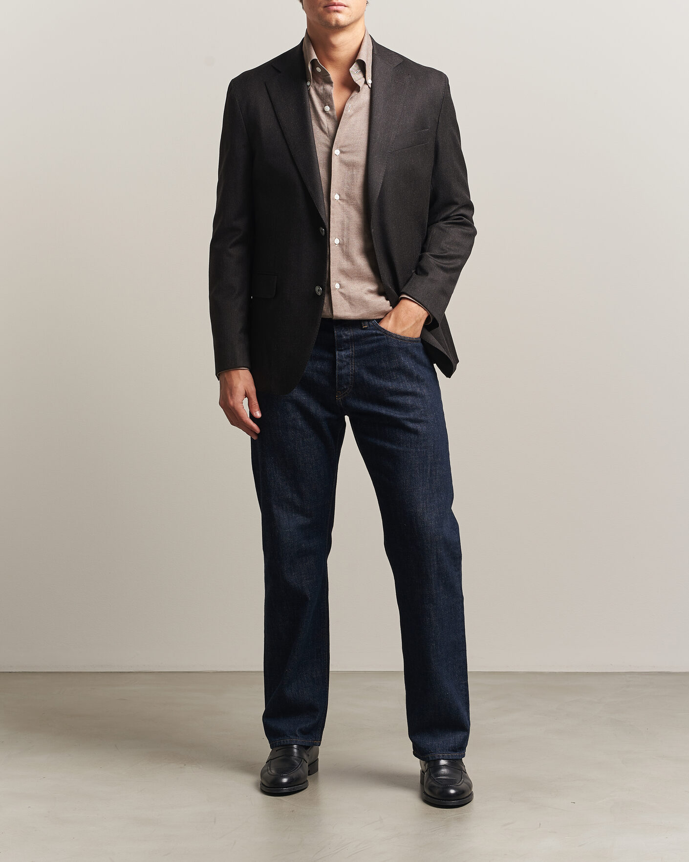 Hombres | Blazers | Oscar Jacobson | Fogerty Wool Flannel Blazer Brown