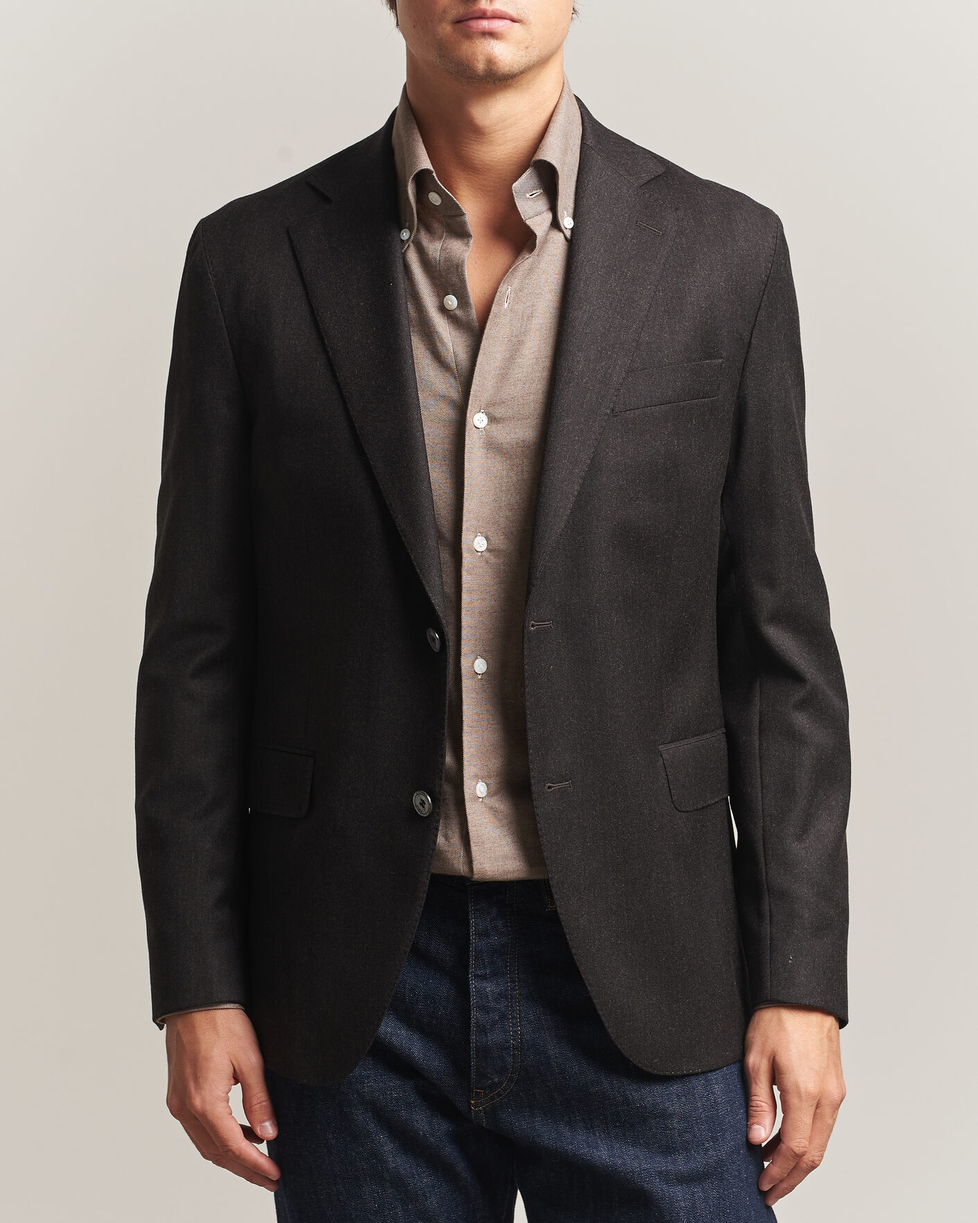 Hombres | Blazers | Oscar Jacobson | Fogerty Wool Flannel Blazer Brown