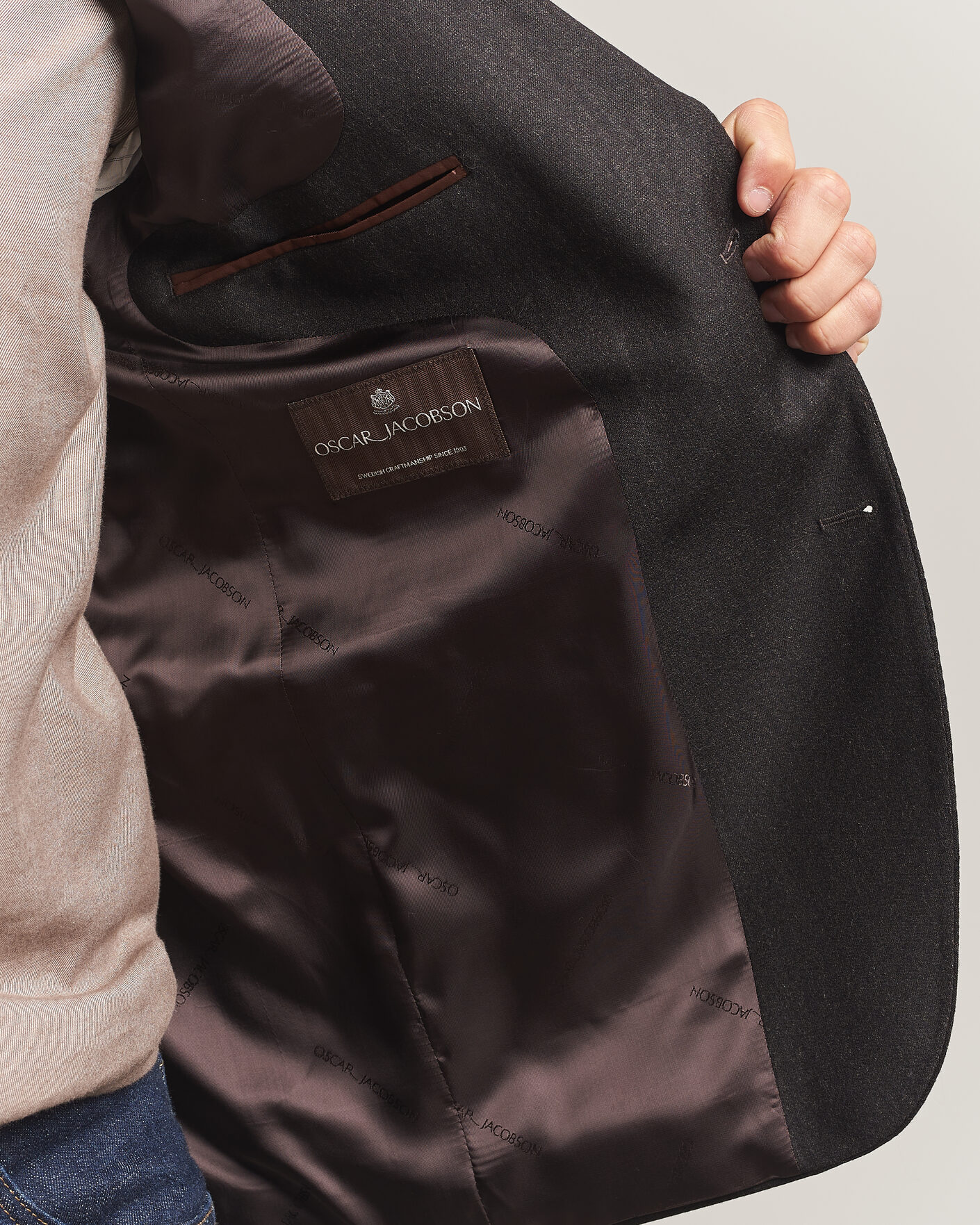 Hombres | Blazers | Oscar Jacobson | Fogerty Wool Flannel Blazer Brown