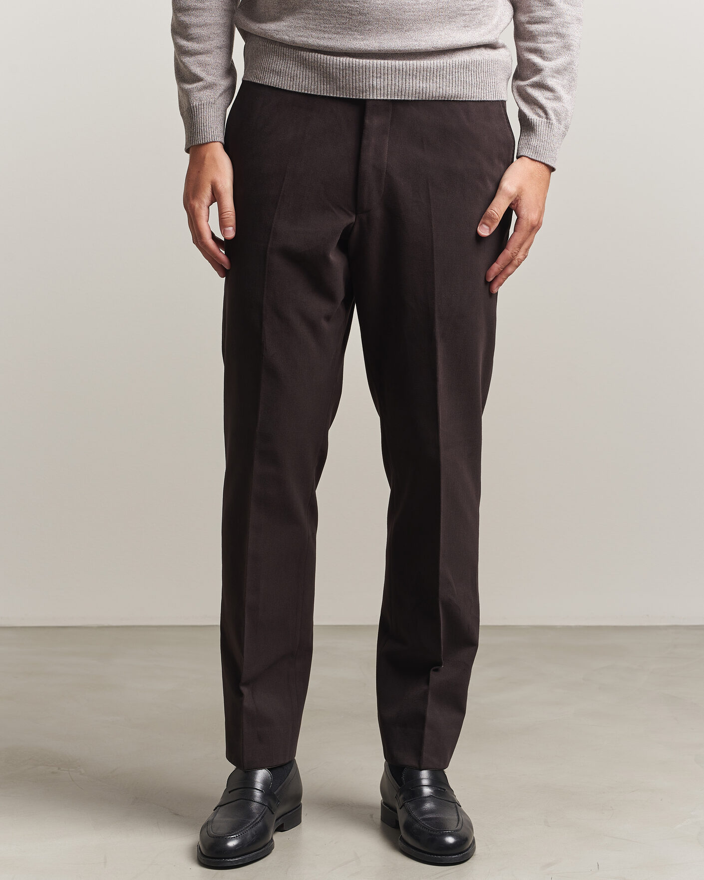 Hombres | Pantalones | Oscar Jacobson | Dandy Brushed Cotton Trousers Brown