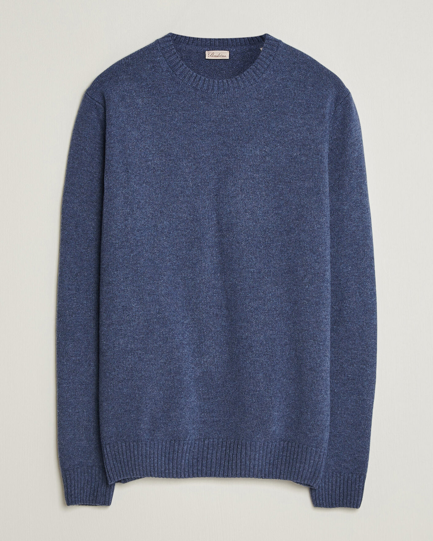 Hombres | Jerséis y prendas de punto | Stenströms | Brushed Merino Crew Neck Blue