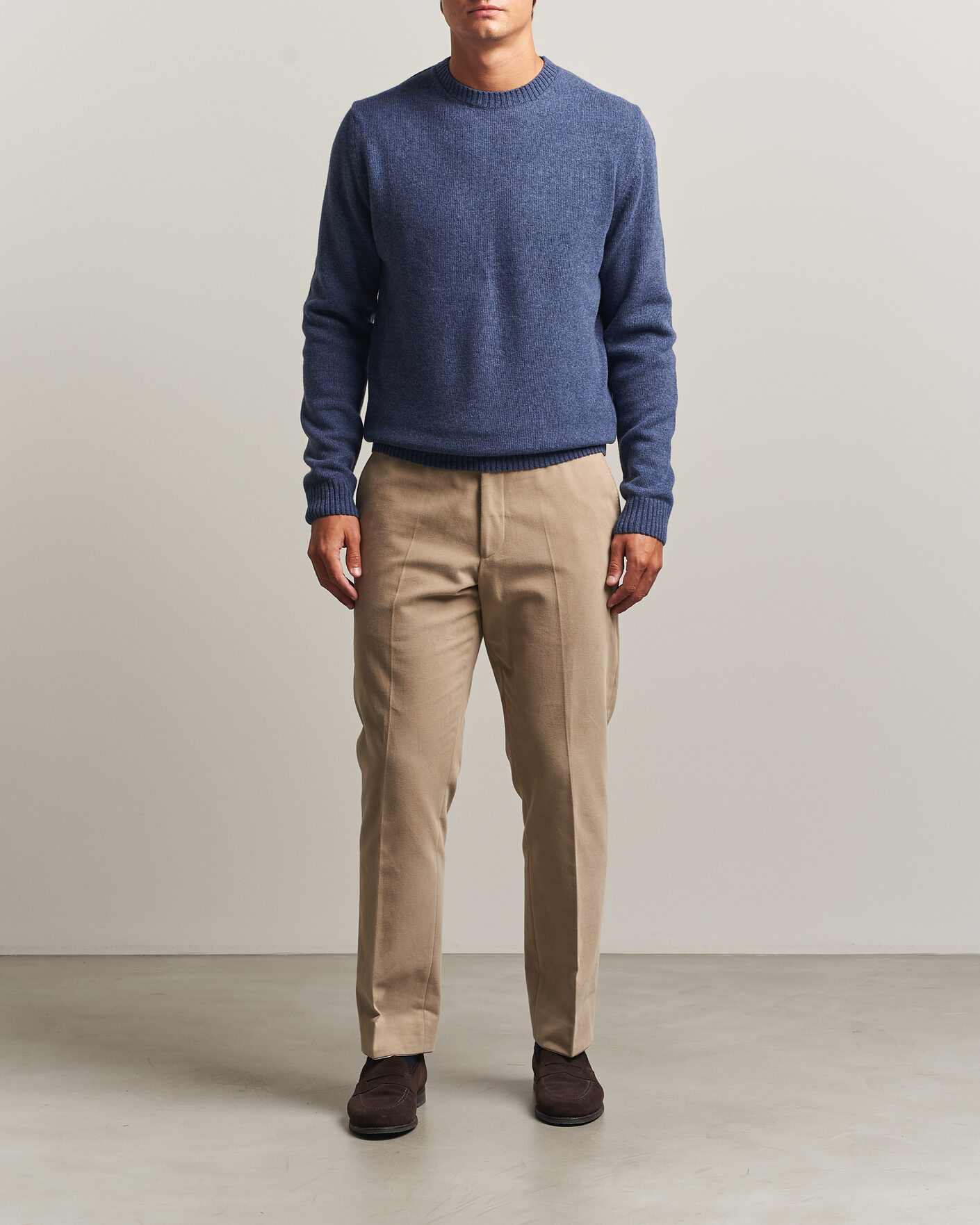 Hombres | Jerséis y prendas de punto | Stenströms | Brushed Merino Crew Neck Blue