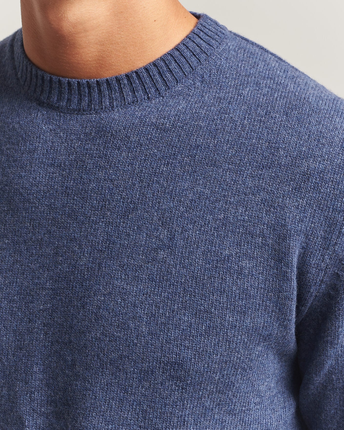 Hombres | Jerséis y prendas de punto | Stenströms | Brushed Merino Crew Neck Blue