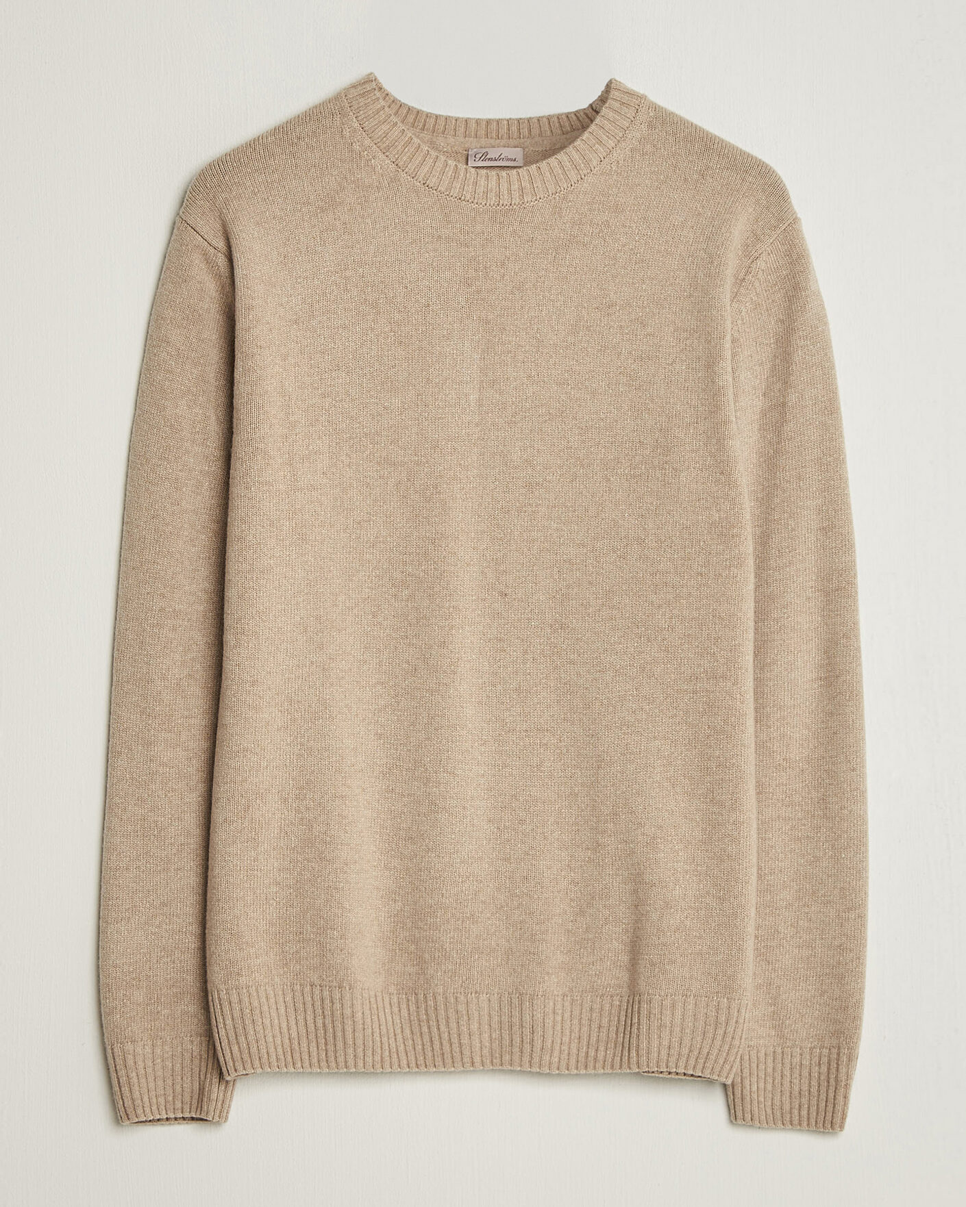 Hombres | Jerséis y prendas de punto | Stenströms | Brushed Merino Crew Neck Beige
