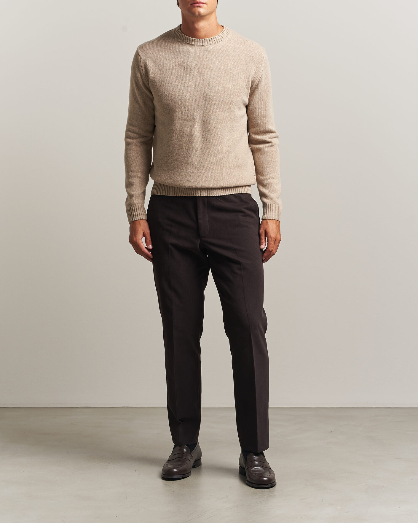 Hombres | Jerséis y prendas de punto | Stenströms | Brushed Merino Crew Neck Beige