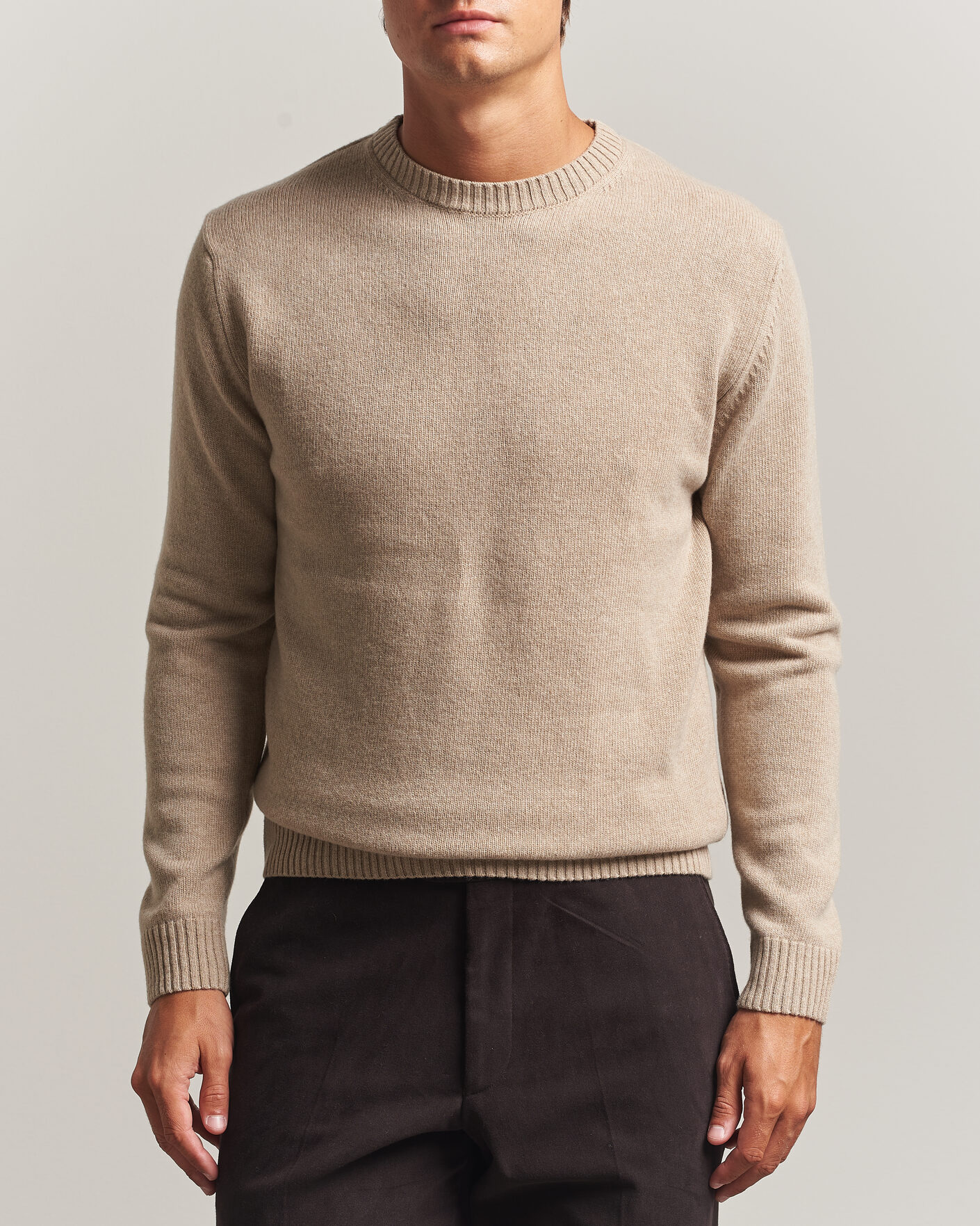 Hombres | Jerséis y prendas de punto | Stenströms | Brushed Merino Crew Neck Beige
