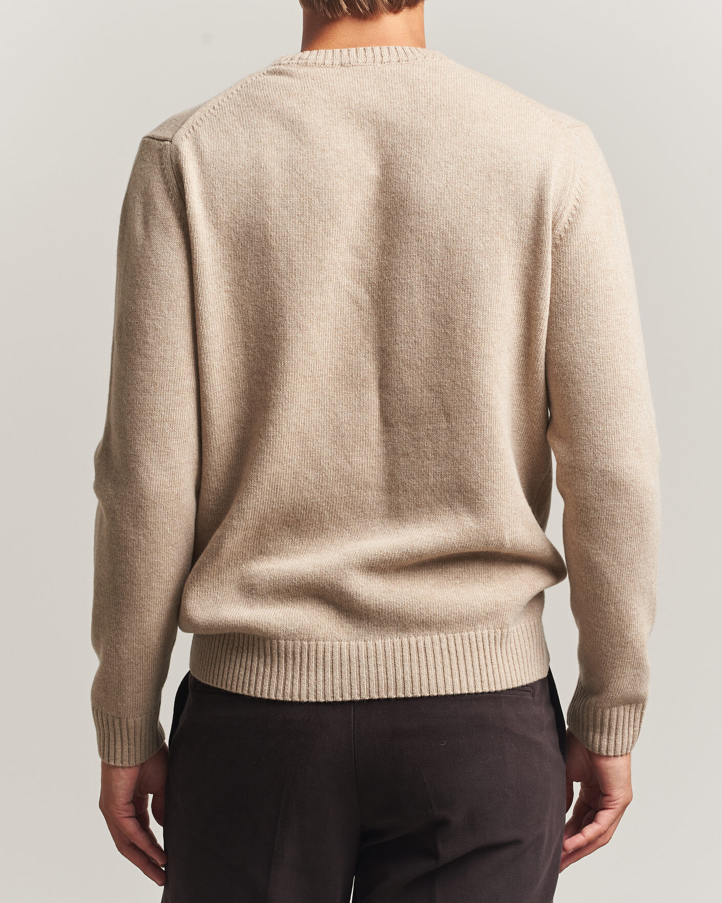 Hombres | Jerséis y prendas de punto | Stenströms | Brushed Merino Crew Neck Beige
