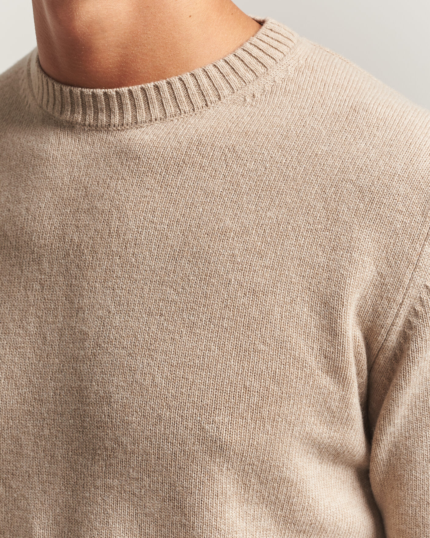 Hombres | Jerséis y prendas de punto | Stenströms | Brushed Merino Crew Neck Beige