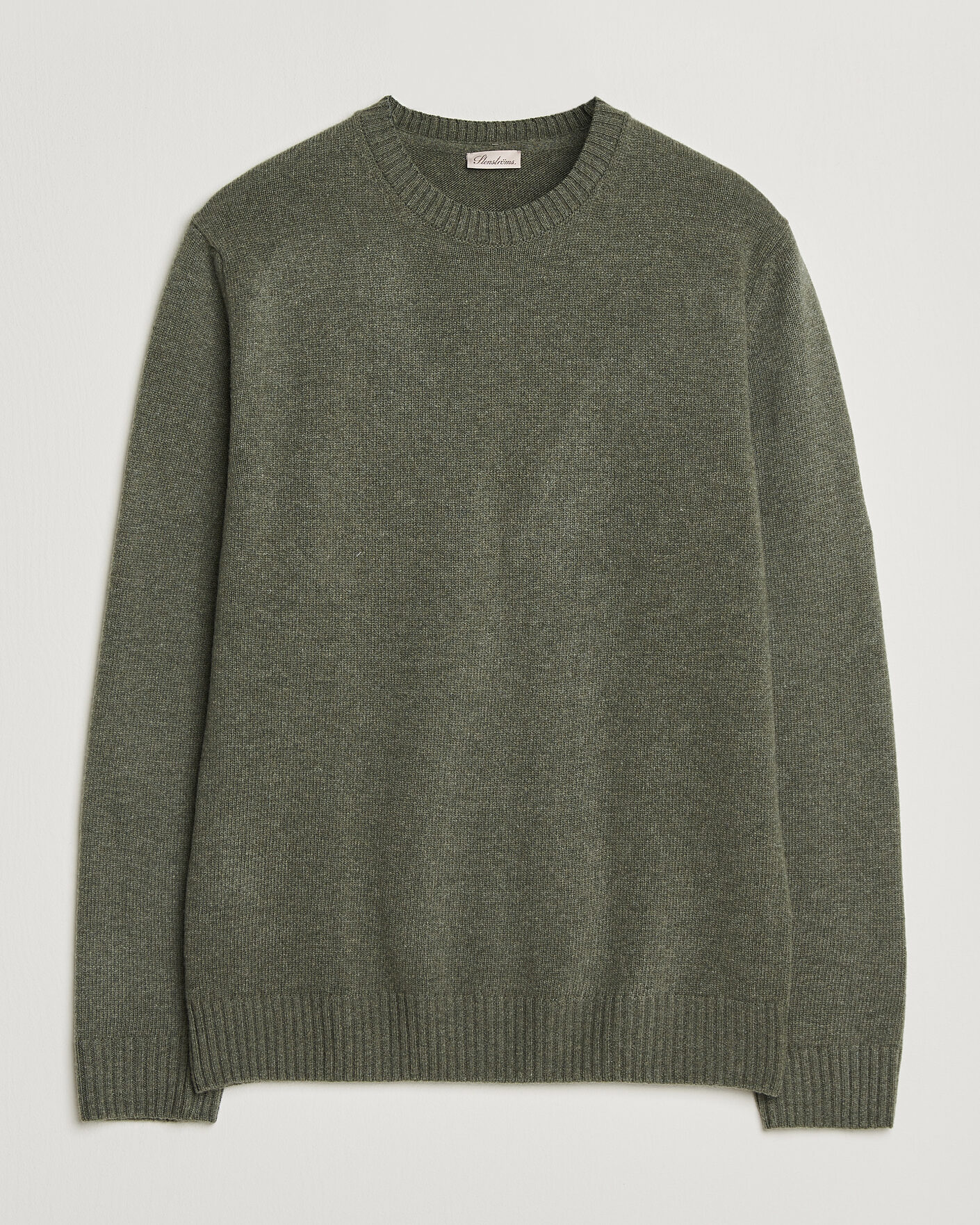 Hombres | Jerséis y prendas de punto | Stenströms | Brushed Merino Crew Neck Green