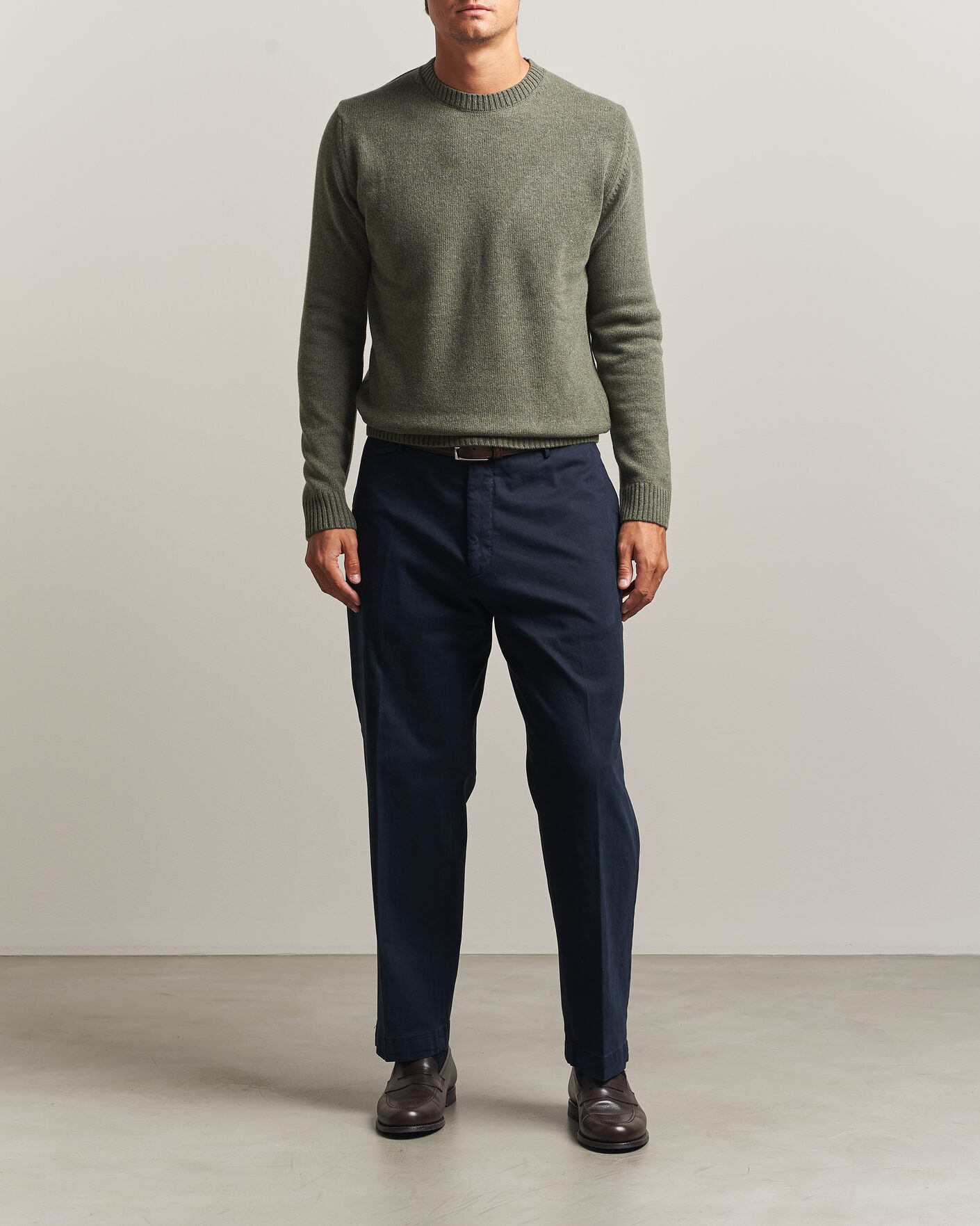 Hombres | Jerséis y prendas de punto | Stenströms | Brushed Merino Crew Neck Green