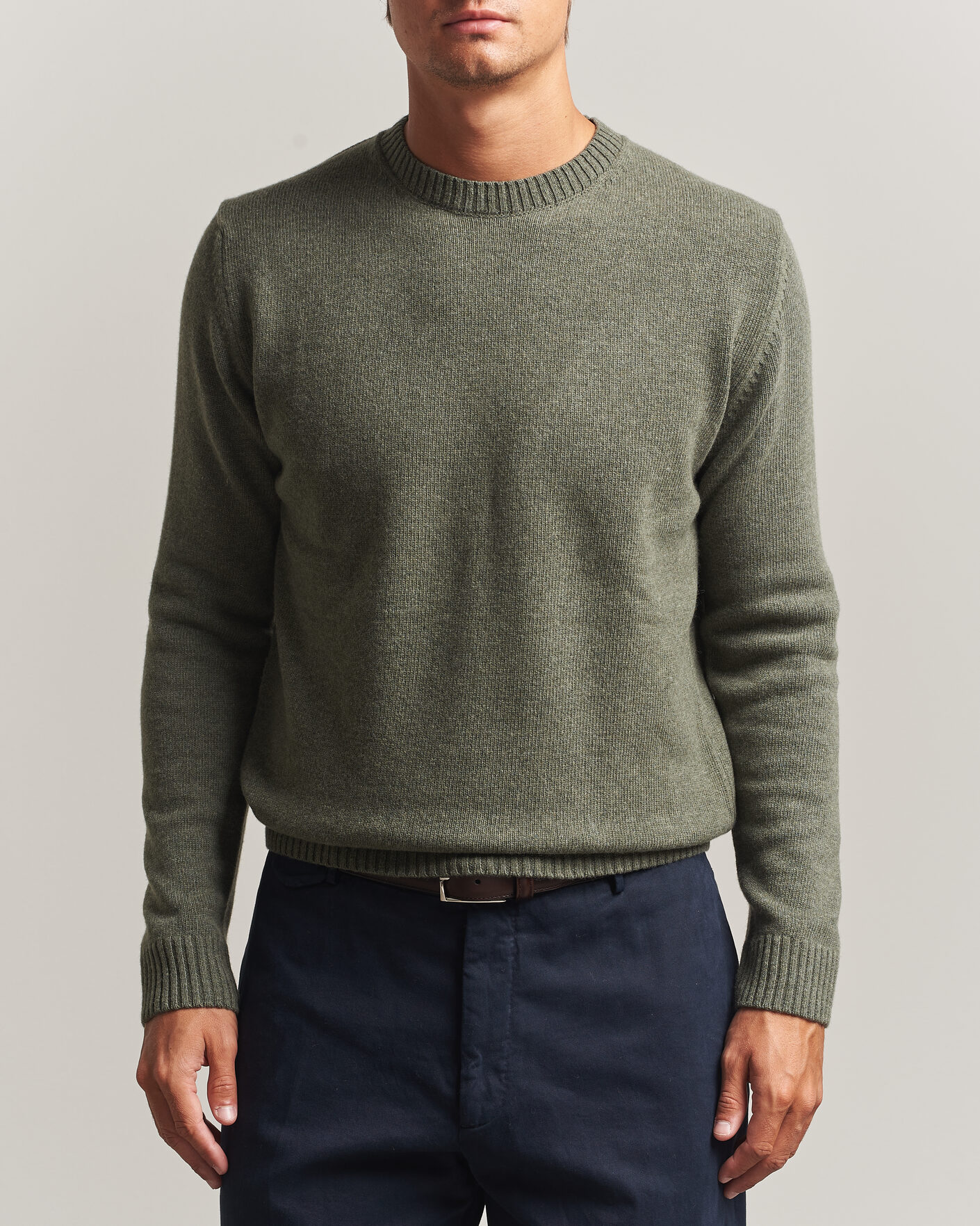 Hombres | Jerséis y prendas de punto | Stenströms | Brushed Merino Crew Neck Green