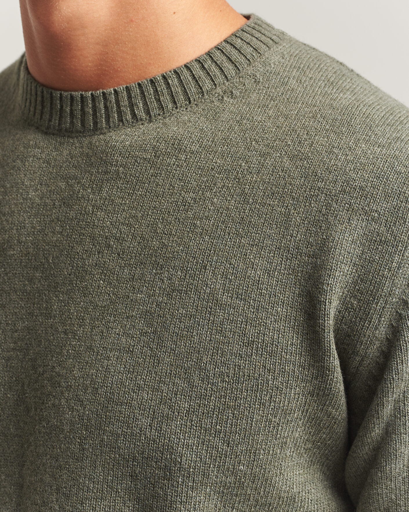 Hombres | Jerséis y prendas de punto | Stenströms | Brushed Merino Crew Neck Green