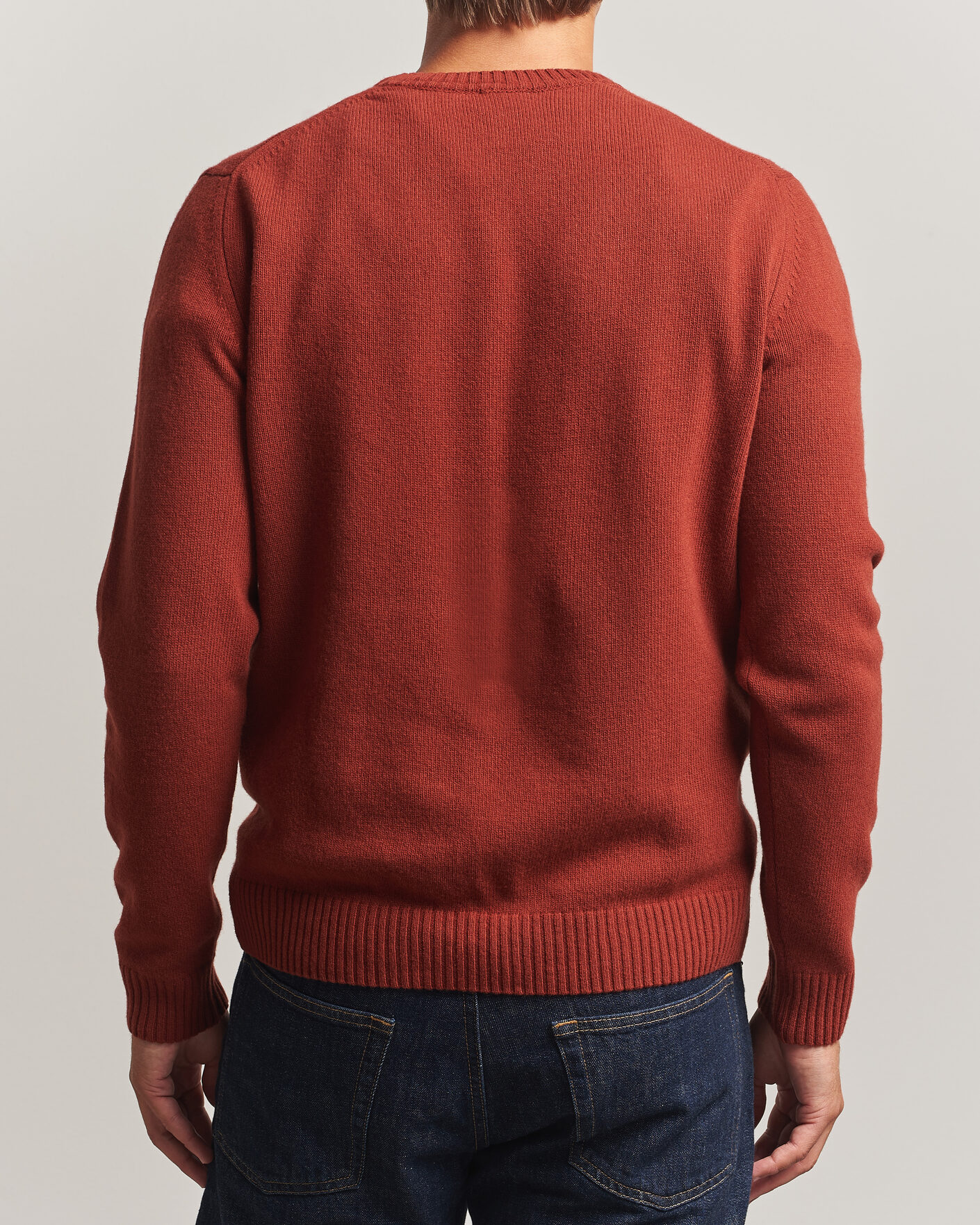 Hombres | Jerséis y prendas de punto | Stenströms | Brushed Merino Crew Neck Burnt Orange
