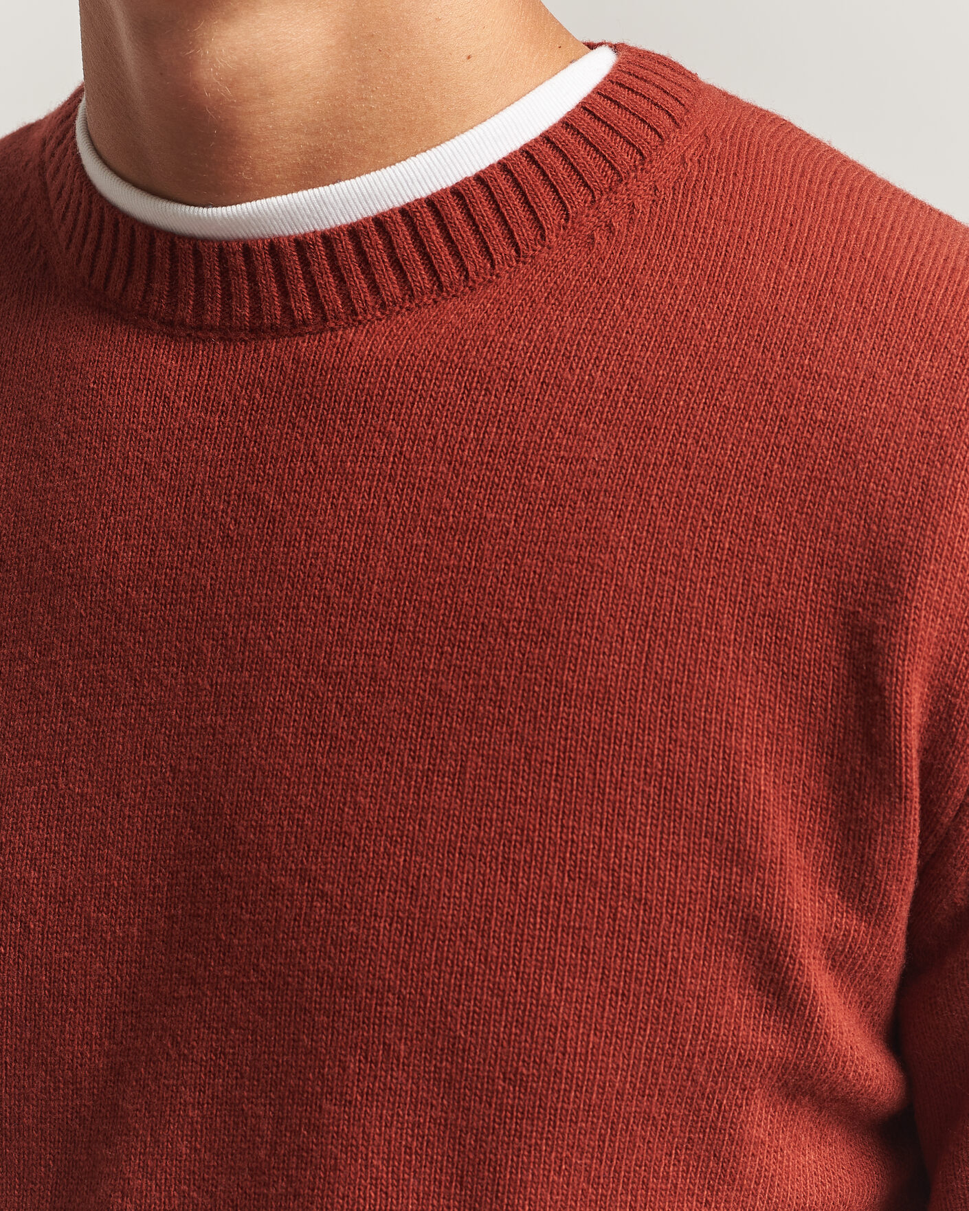 Hombres | Jerséis y prendas de punto | Stenströms | Brushed Merino Crew Neck Burnt Orange