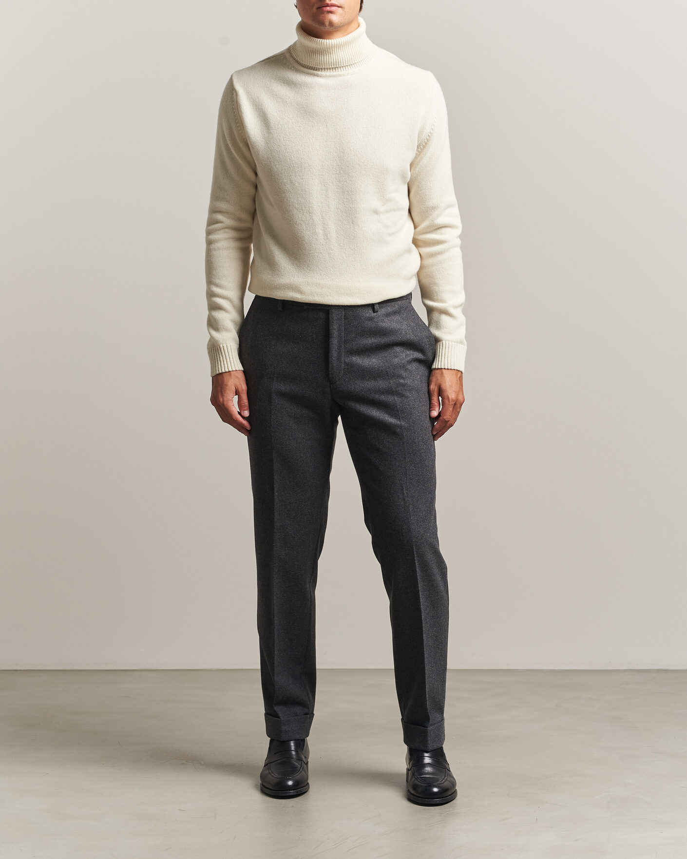 Hombres | Jerséis y prendas de punto | Stenströms | Brushed Merino Rollneck Off White