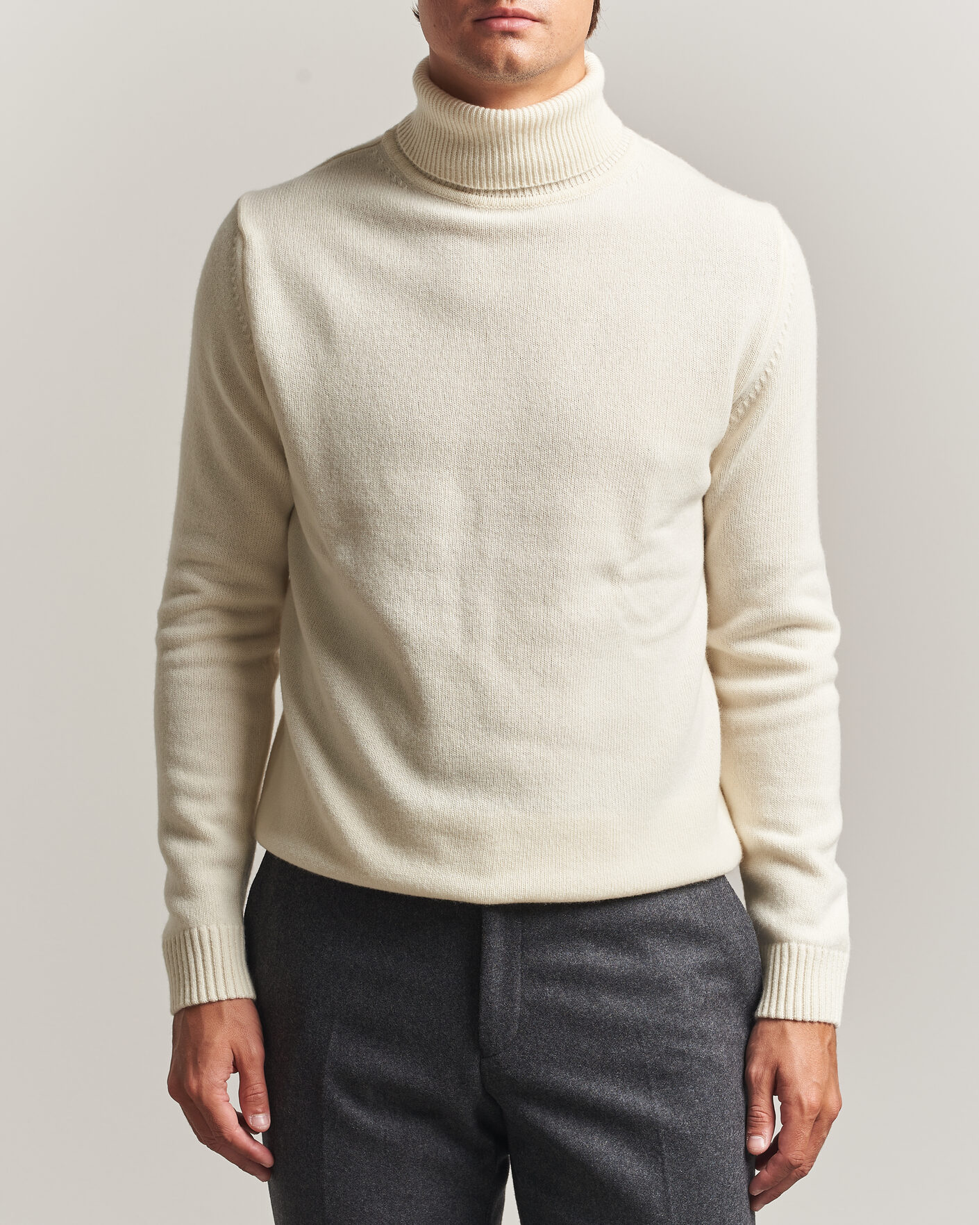 Hombres | Jerséis y prendas de punto | Stenströms | Brushed Merino Rollneck Off White