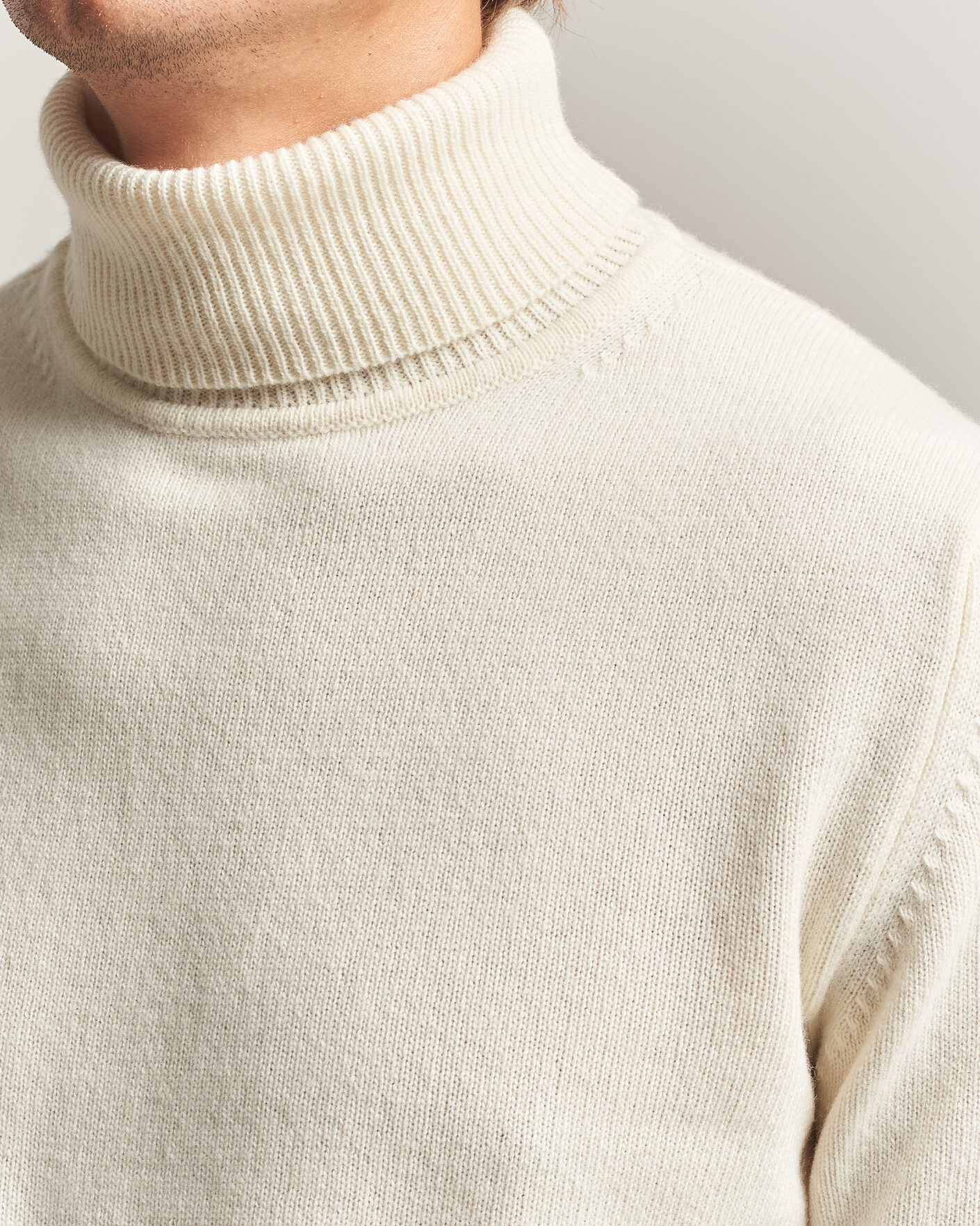 Hombres | Jerséis y prendas de punto | Stenströms | Brushed Merino Rollneck Off White
