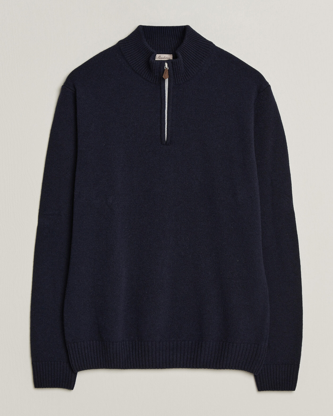 Hombres | Jerséis y prendas de punto | Stenströms | Brushed Merino Half-Zip Navy