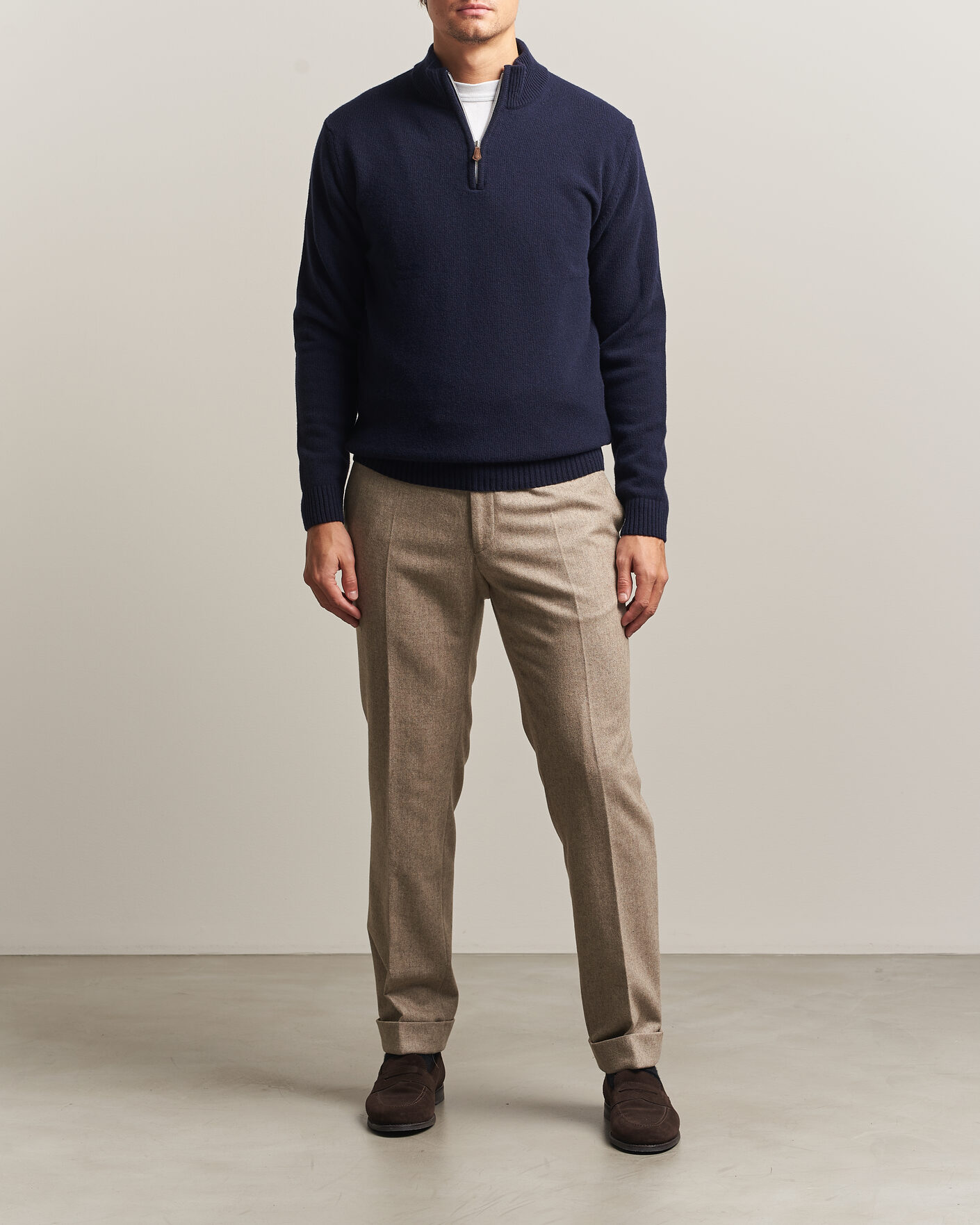 Hombres | Jerséis y prendas de punto | Stenströms | Brushed Merino Half-Zip Navy