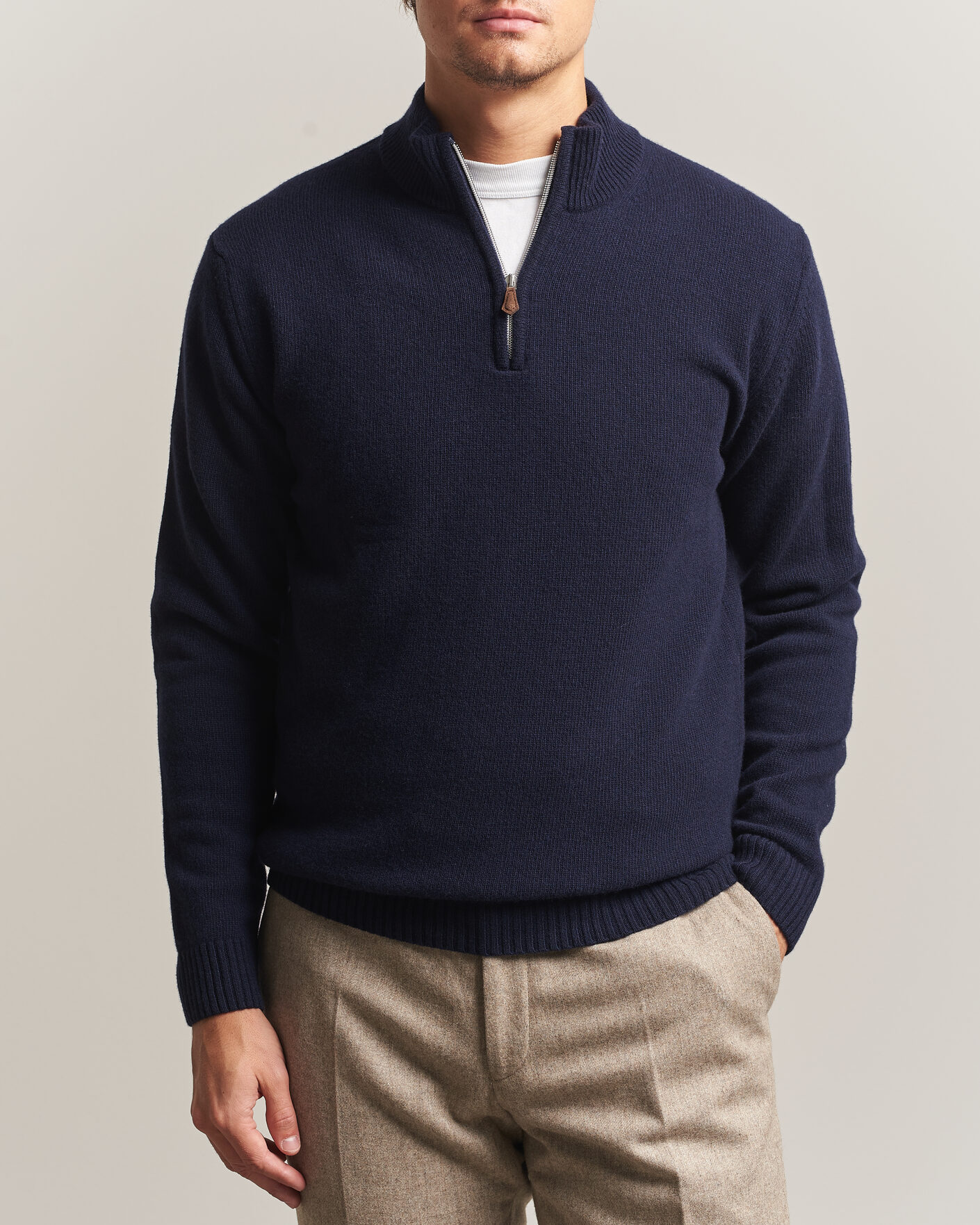 Hombres | Jerséis y prendas de punto | Stenströms | Brushed Merino Half-Zip Navy
