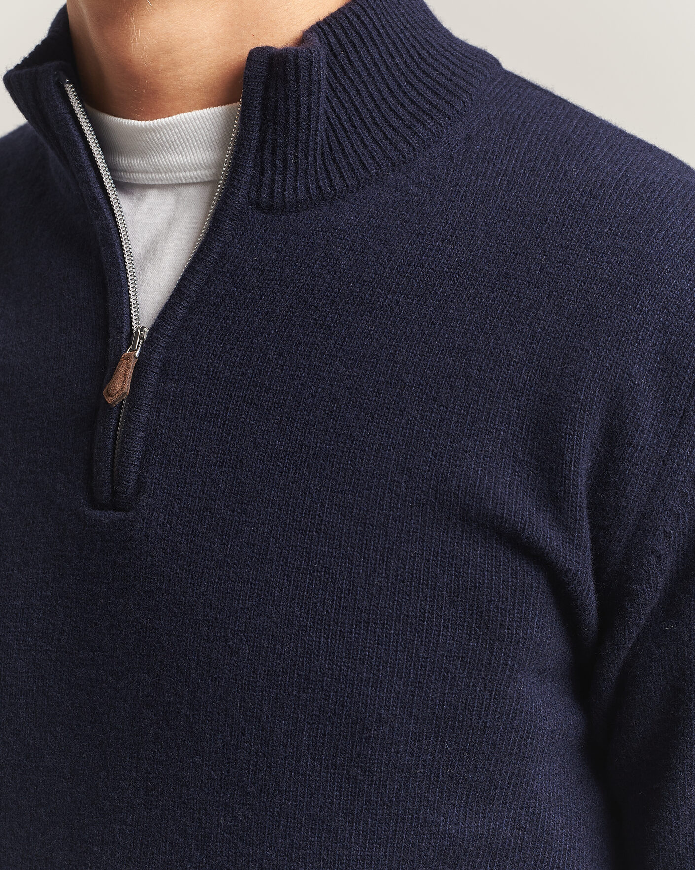 Hombres | Jerséis y prendas de punto | Stenströms | Brushed Merino Half-Zip Navy