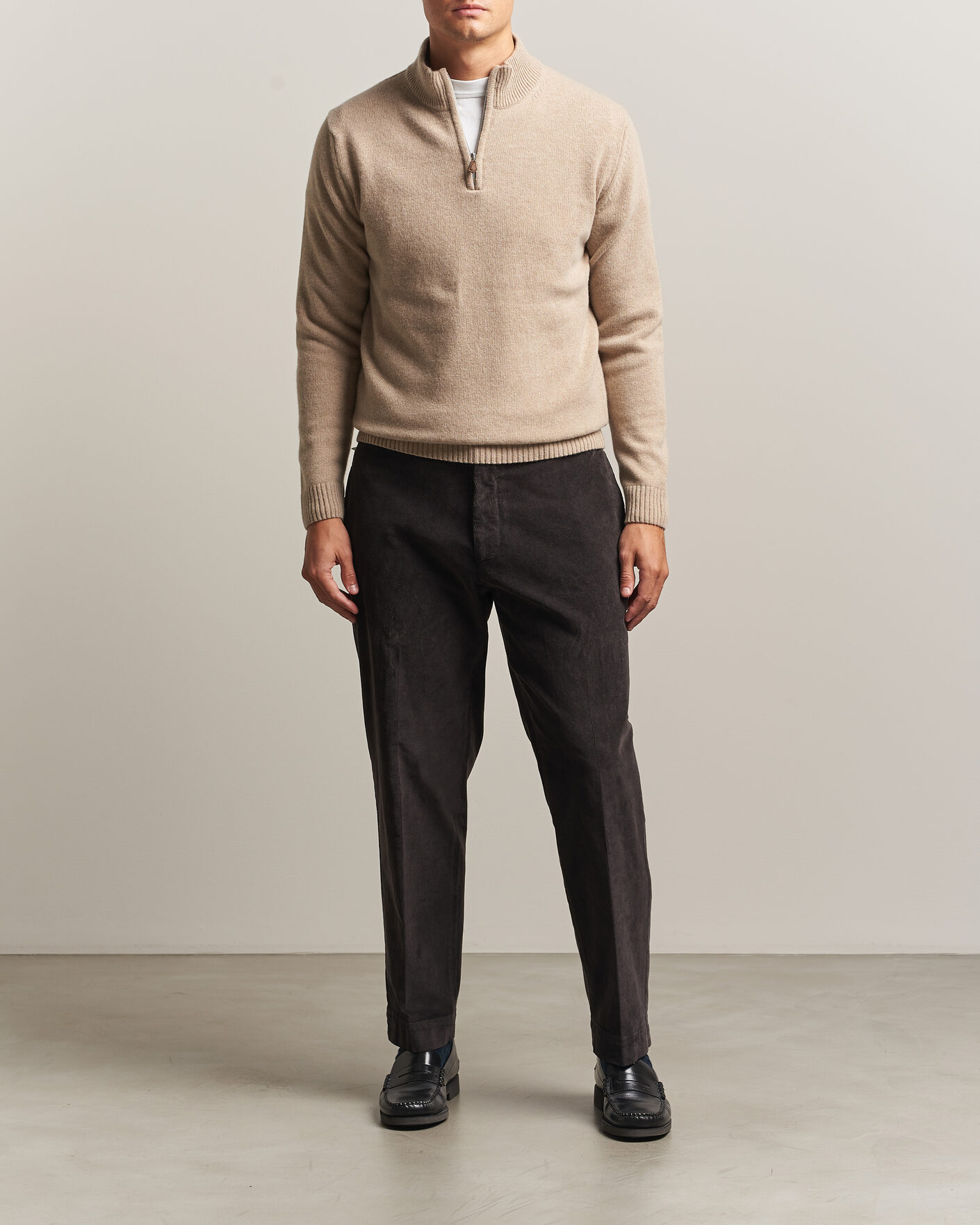 Hombres | Jerséis y prendas de punto | Stenströms | Brushed Merino Half-Zip Beige
